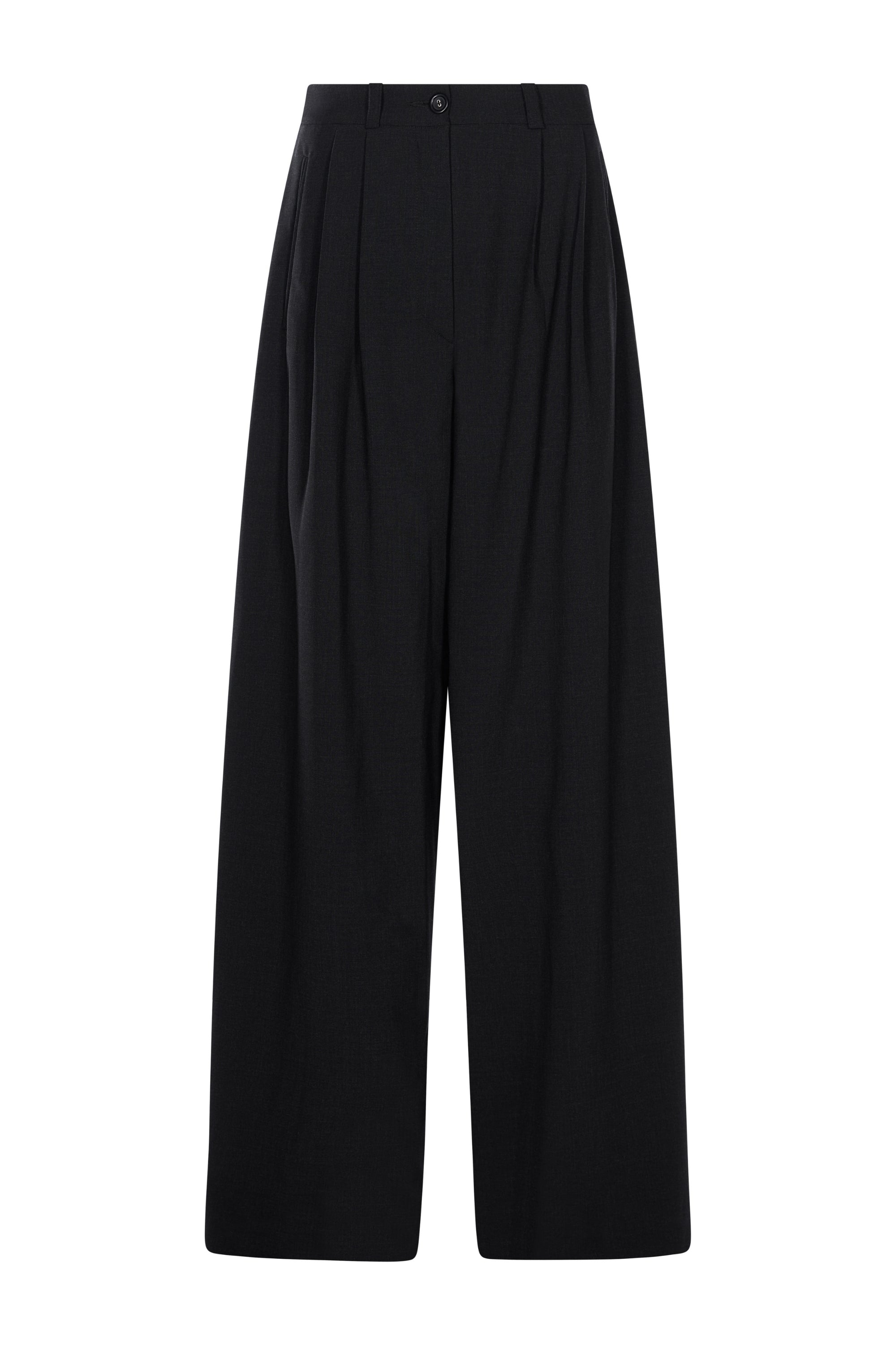 Pantaloni Gri Inchis cu Pense Frontale Wide-Leg