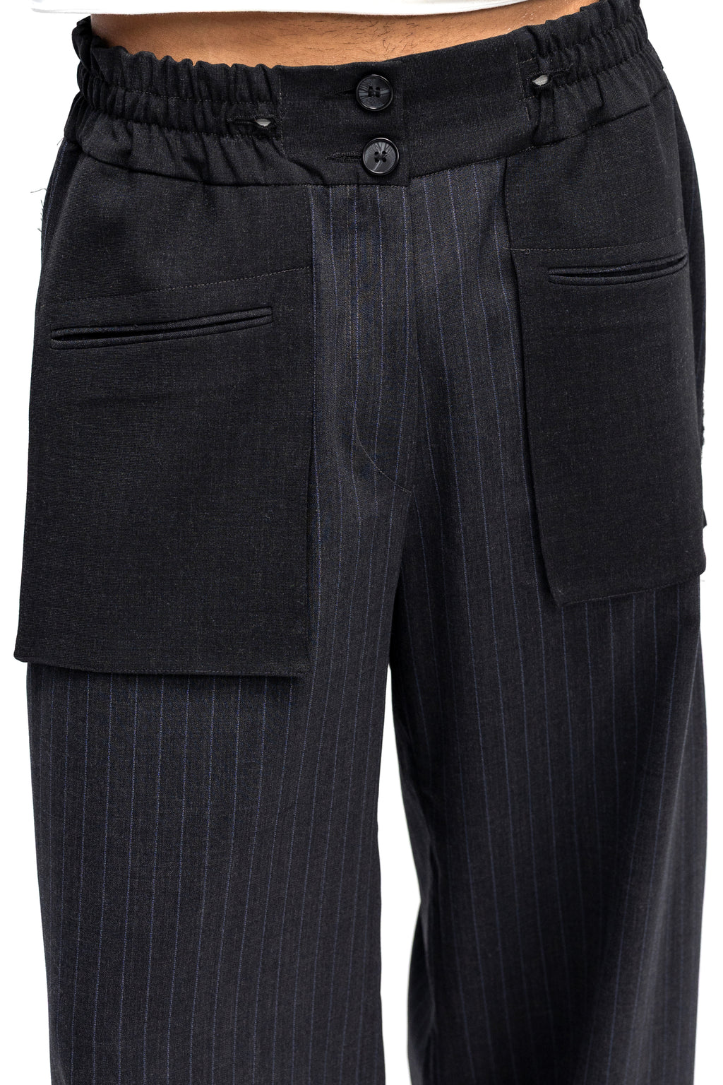 Pantaloni Wide-Leg Cu Dungi Si Buzunare Patch Oversized