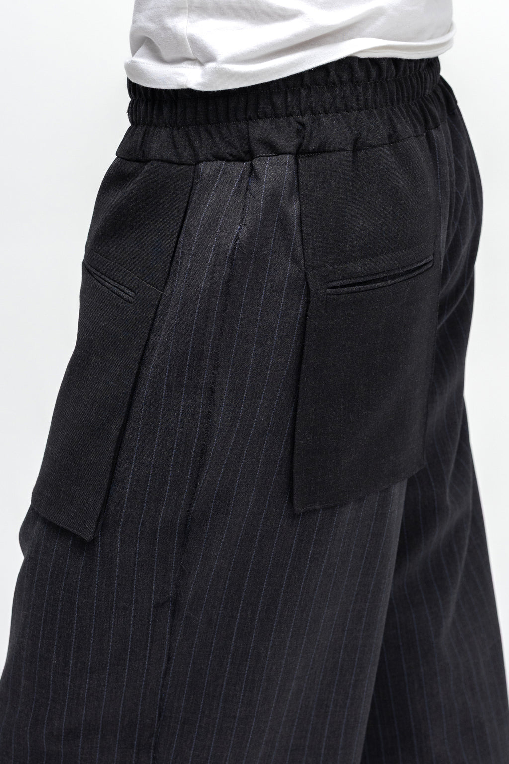 Pantaloni Wide-Leg Cu Dungi Si Buzunare Patch Oversized