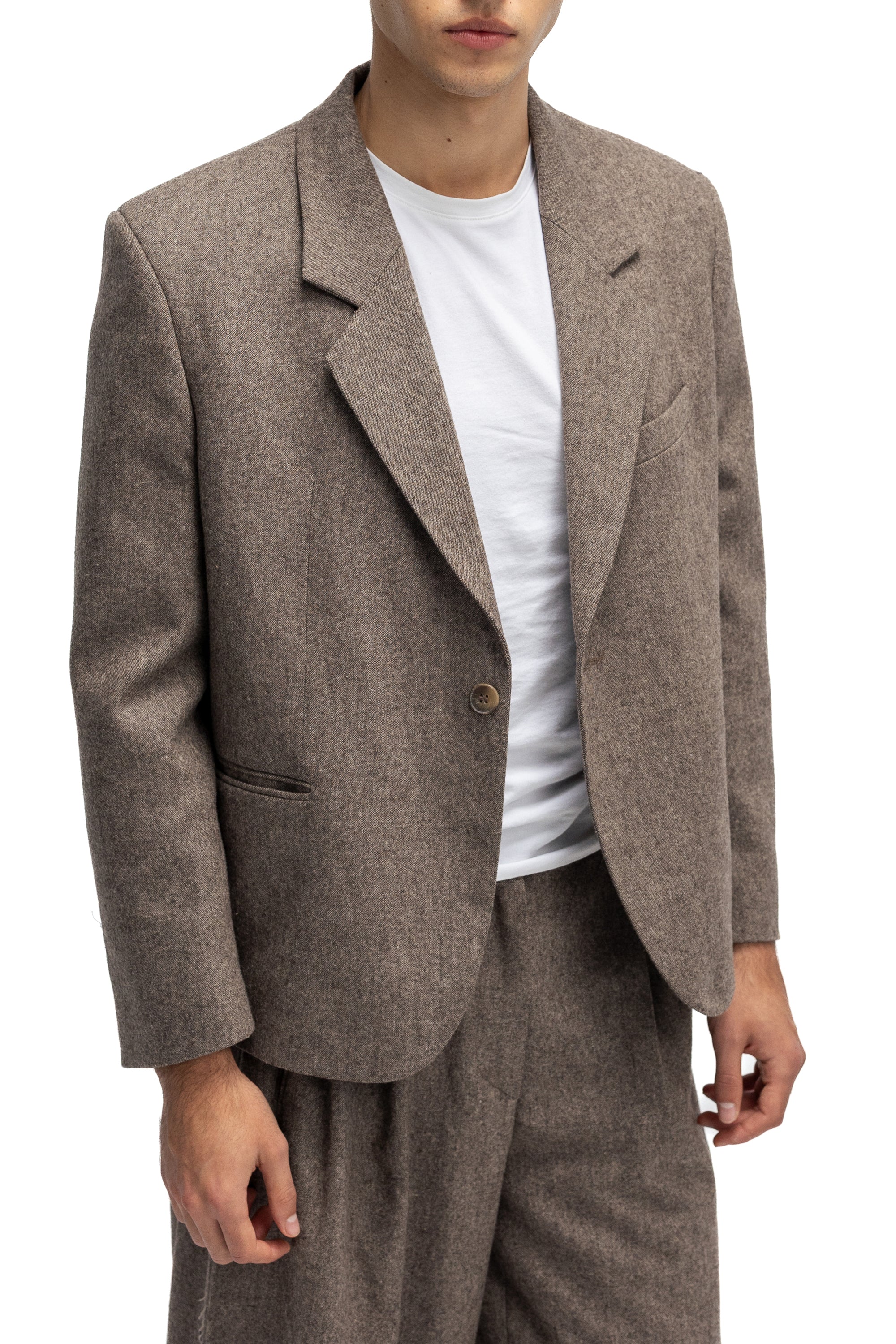 Sacou Gri Taupe din Lana cu un Nasture