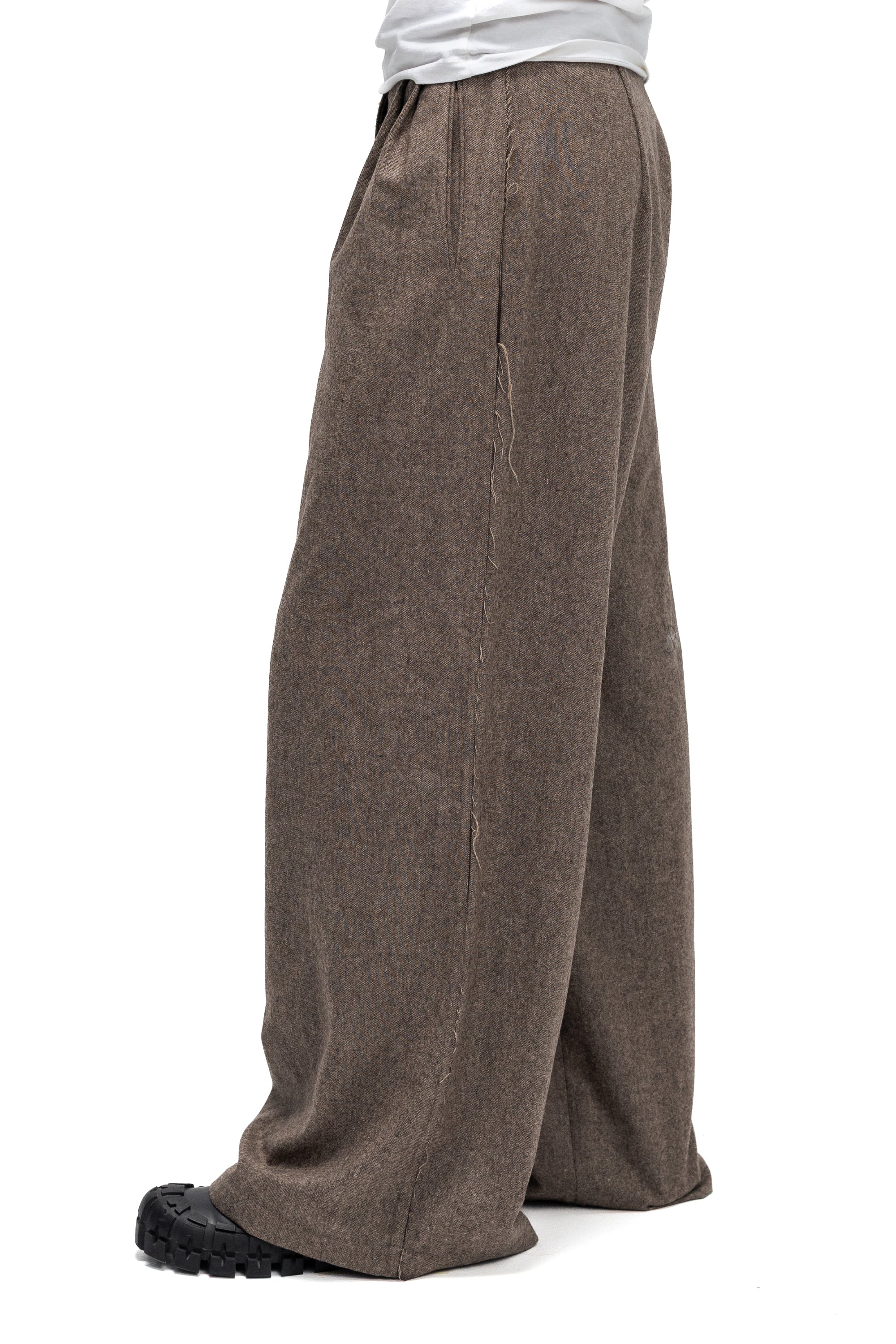 Pantaloni Wide-Leg Gri Taupe din Lana