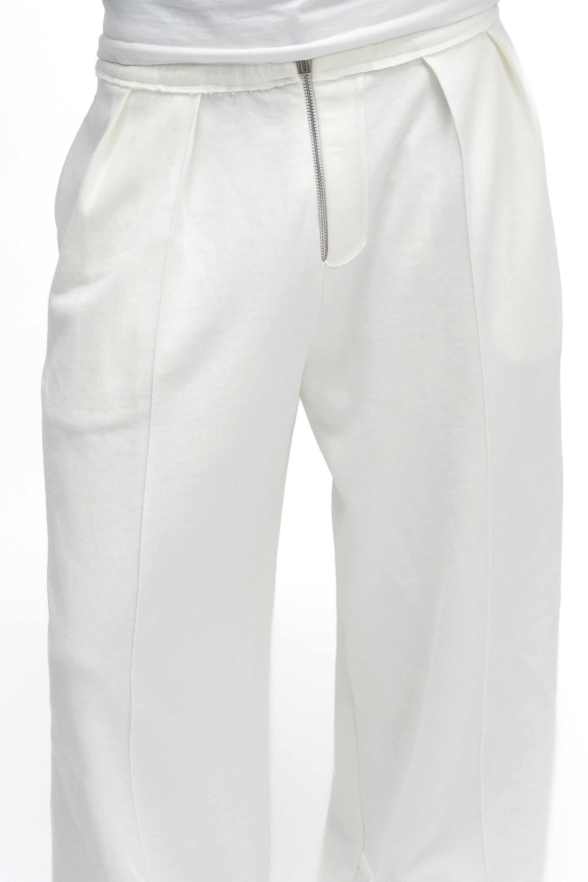 Pantaloni Wide-Leg Albi Cu Fermoar Metalic