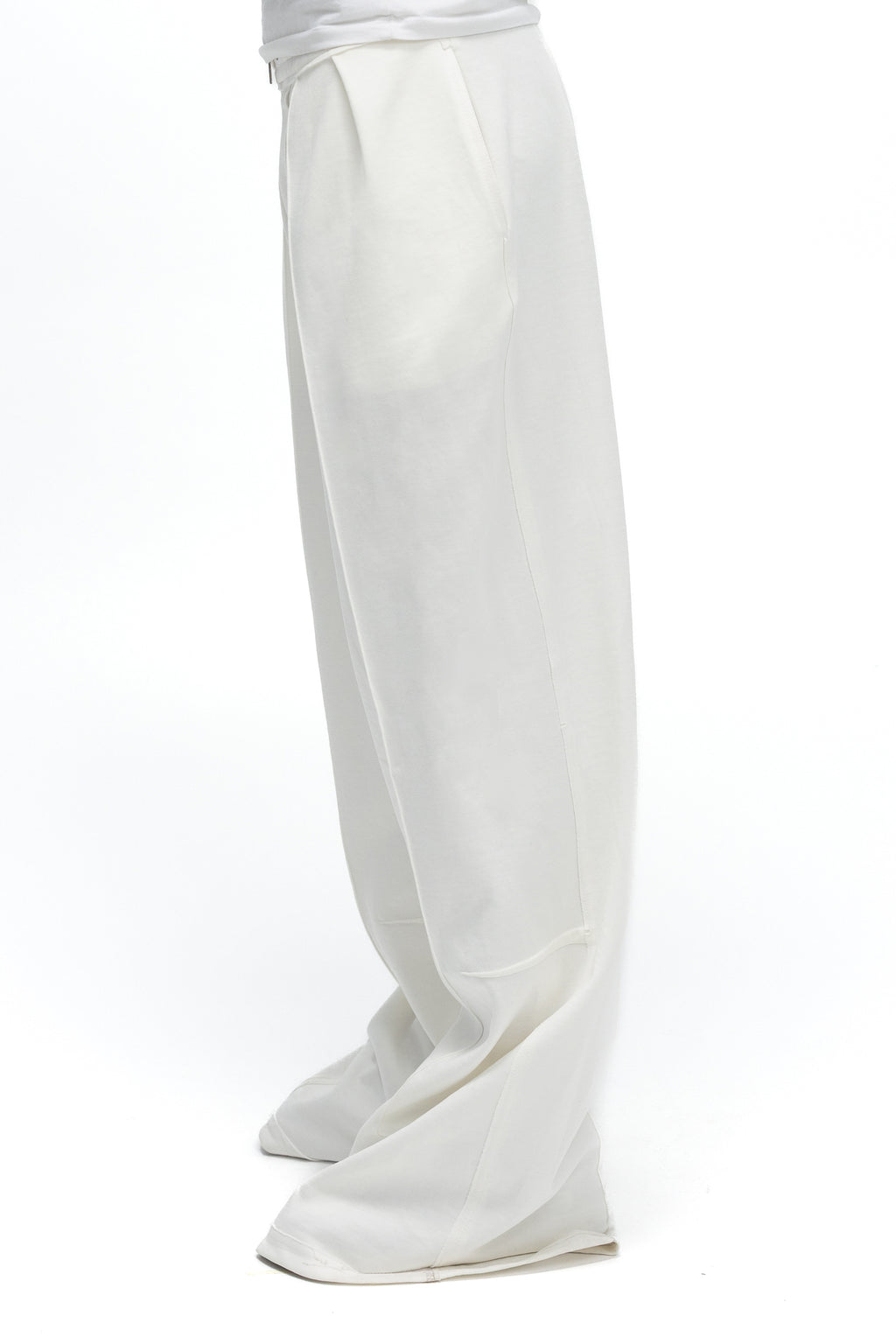 Pantaloni Wide-Leg Albi Cu Fermoar Metalic
