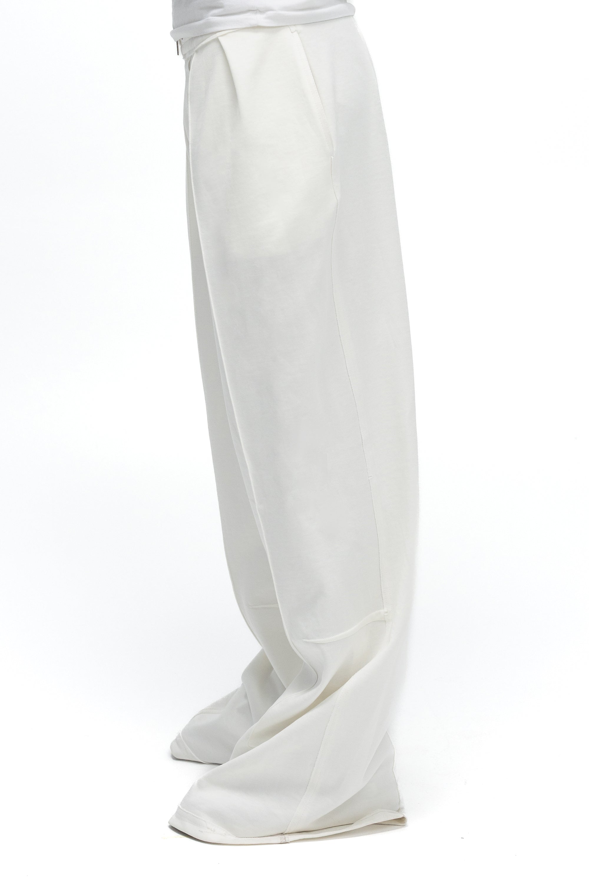 Pantaloni Wide-Leg Albi Cu Fermoar Metalic
