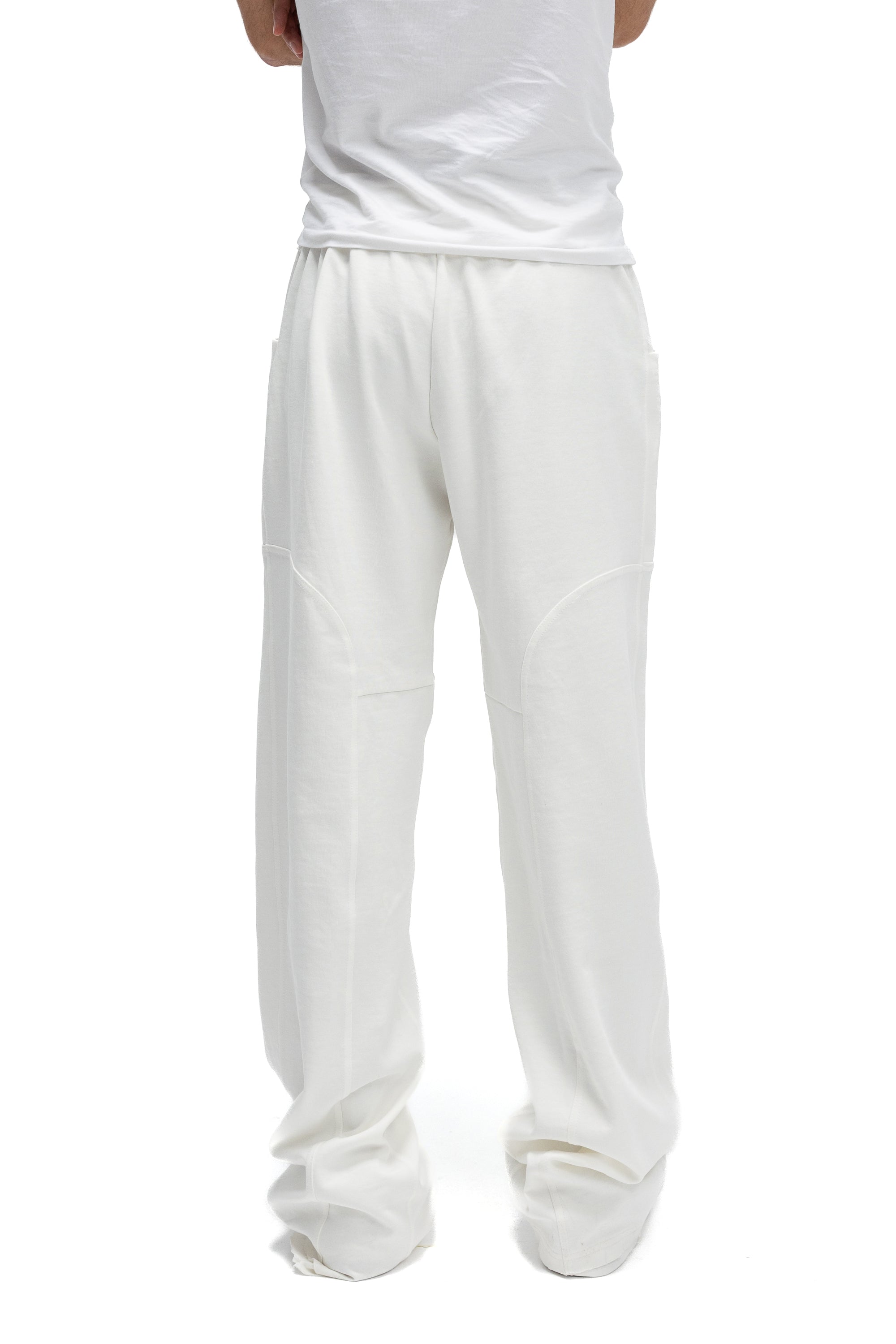 Pantaloni Albi cu Talie Elastica si Buzunare Burduf