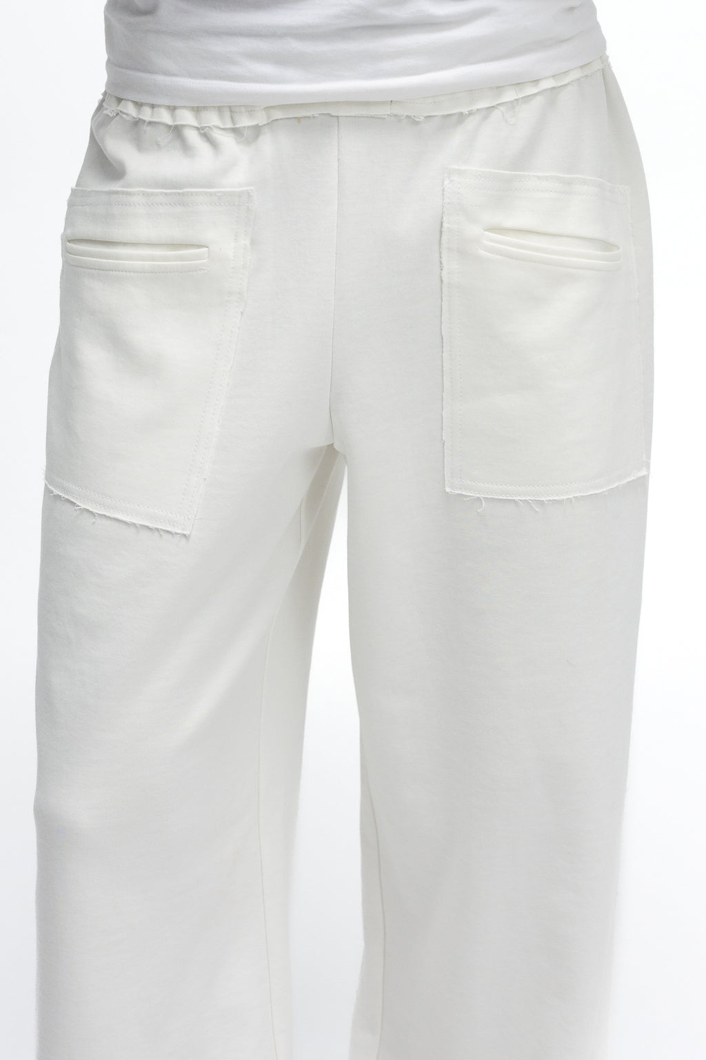 Pantaloni Albi Largi cu Buzunare Externe