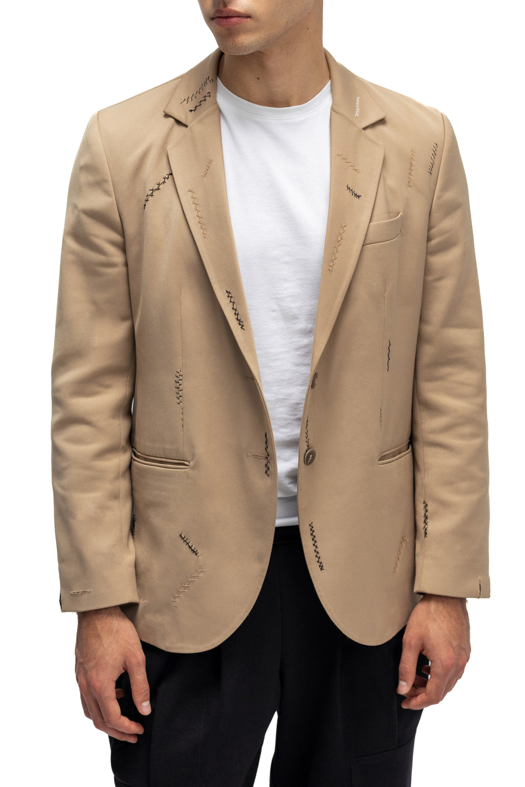 Sacou Bej cu Nasturi si Cusaturi in Contrast