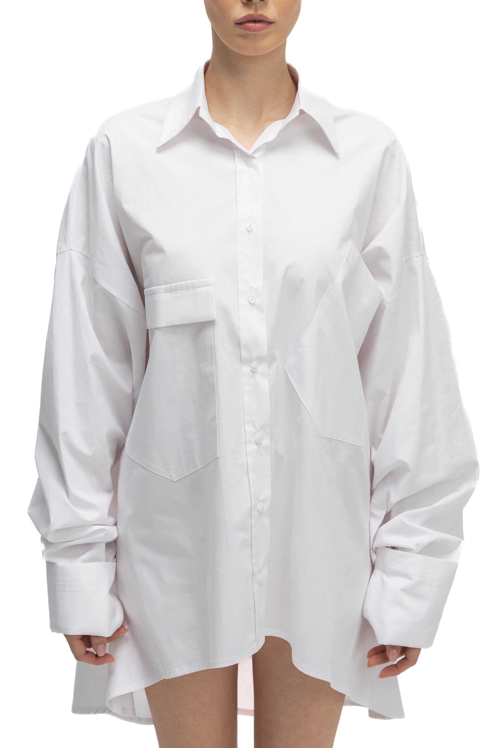 Camasa Alba cu Maneci Voluminoase si Buzunare Supradimensionate