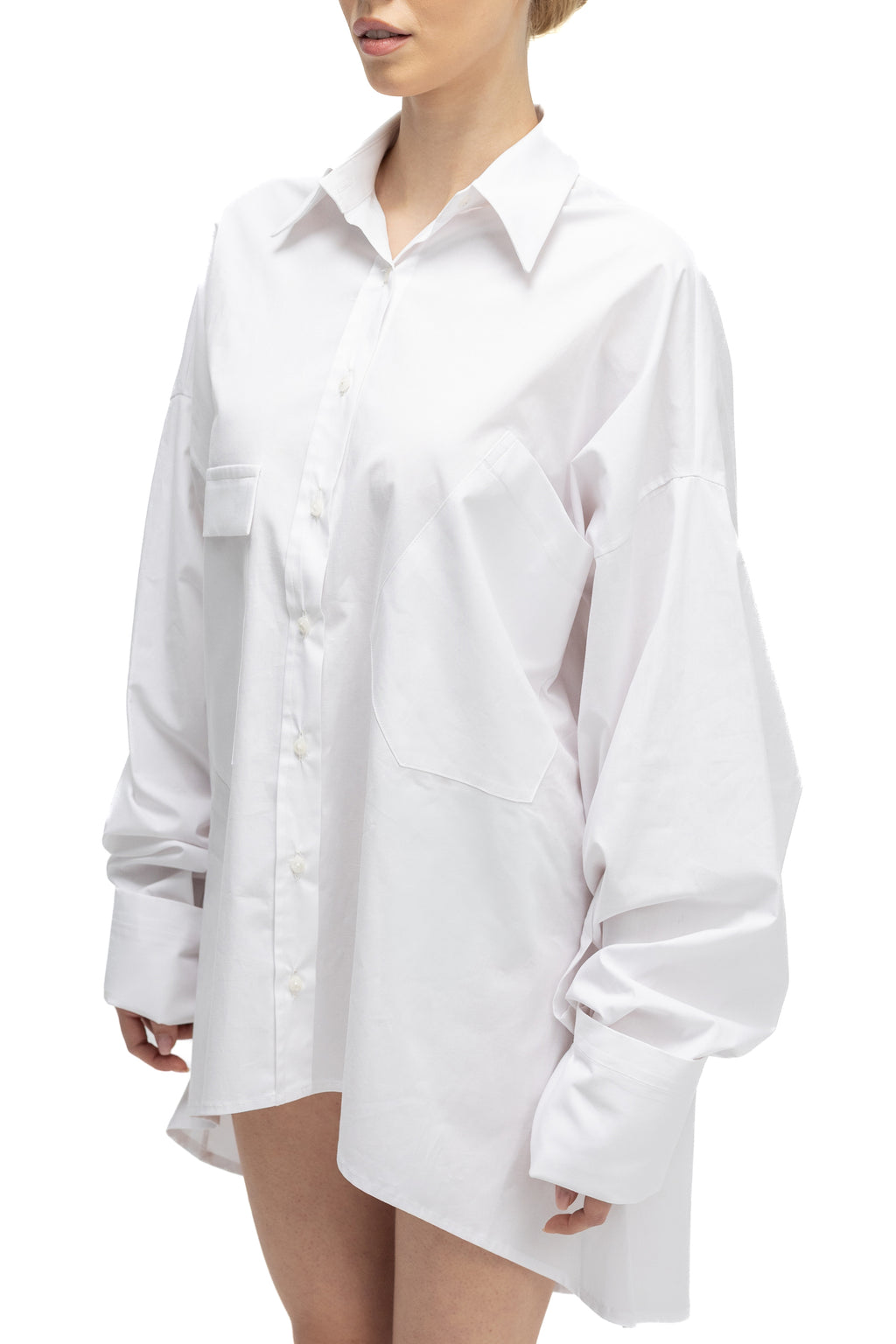 Camasa Alba cu Maneci Voluminoase si Buzunare Supradimensionate