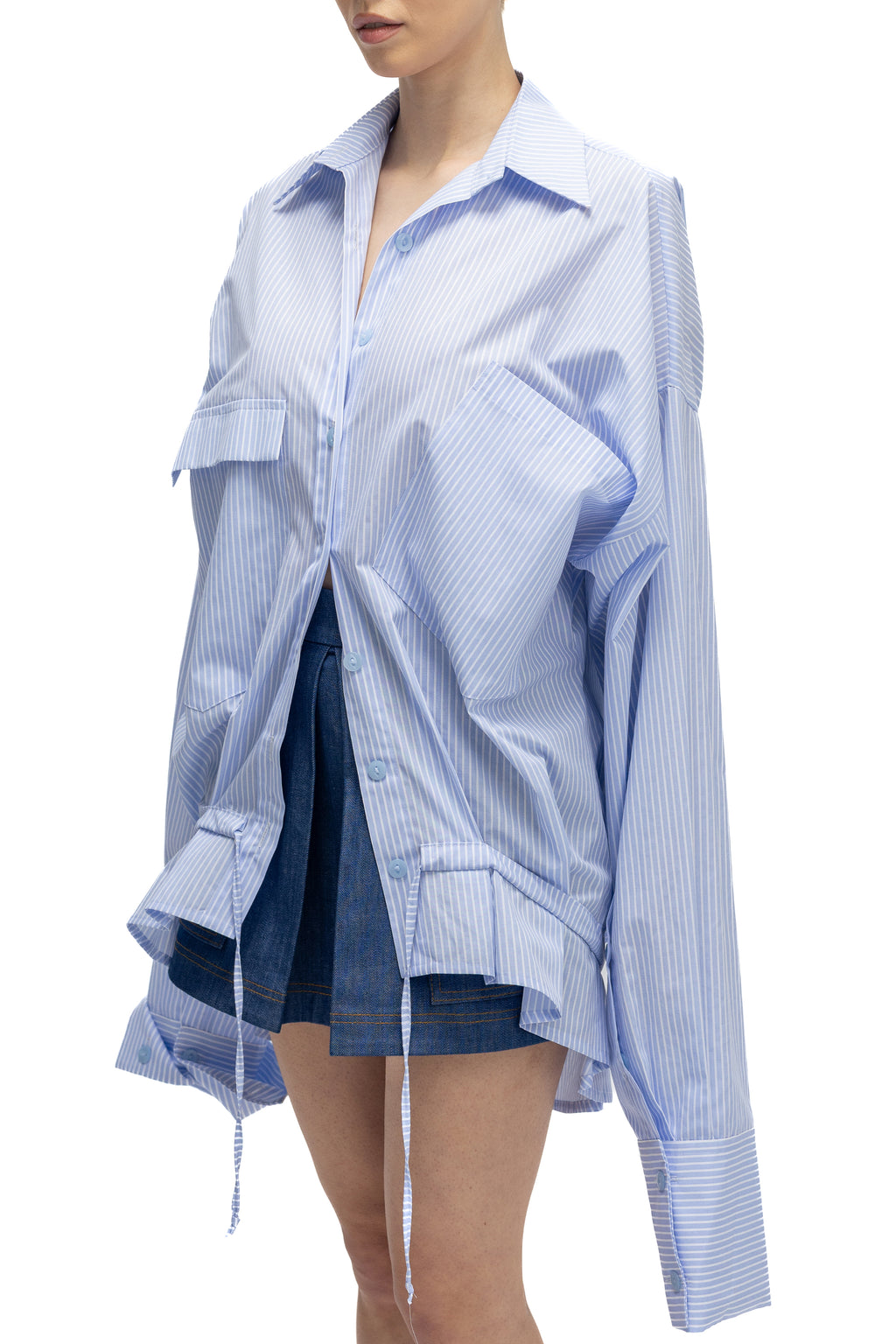 Camasa Albastra Cu Dungi Si Maneci Voluminoase