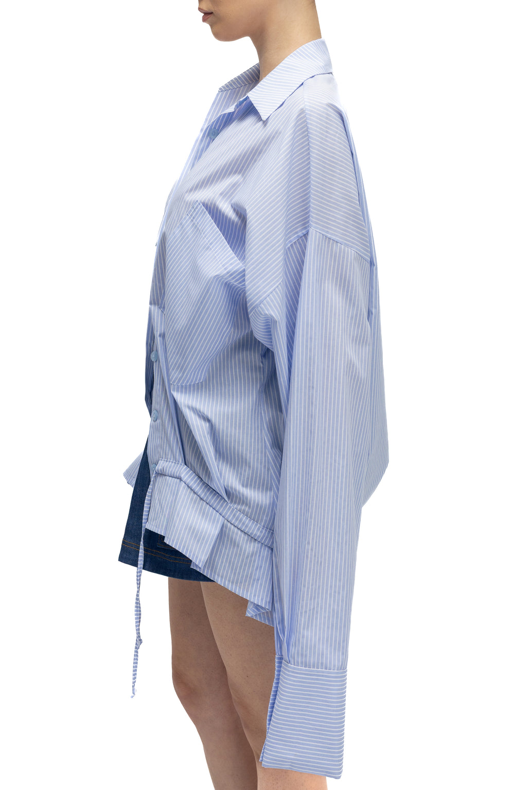 Camasa Albastra Cu Dungi Si Maneci Voluminoase