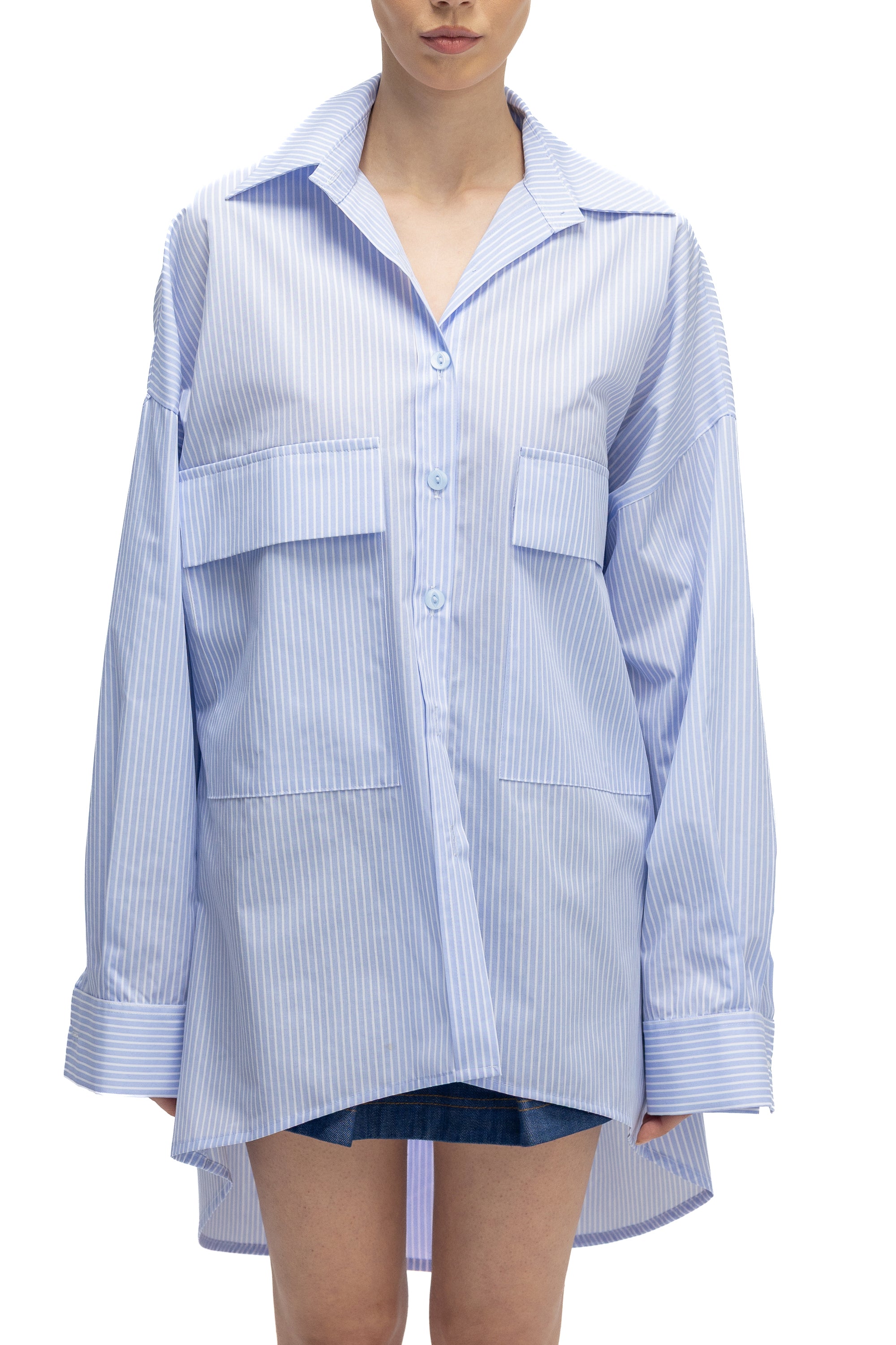 Camasa Oversized cu Dungi si Buzunare Aplicate