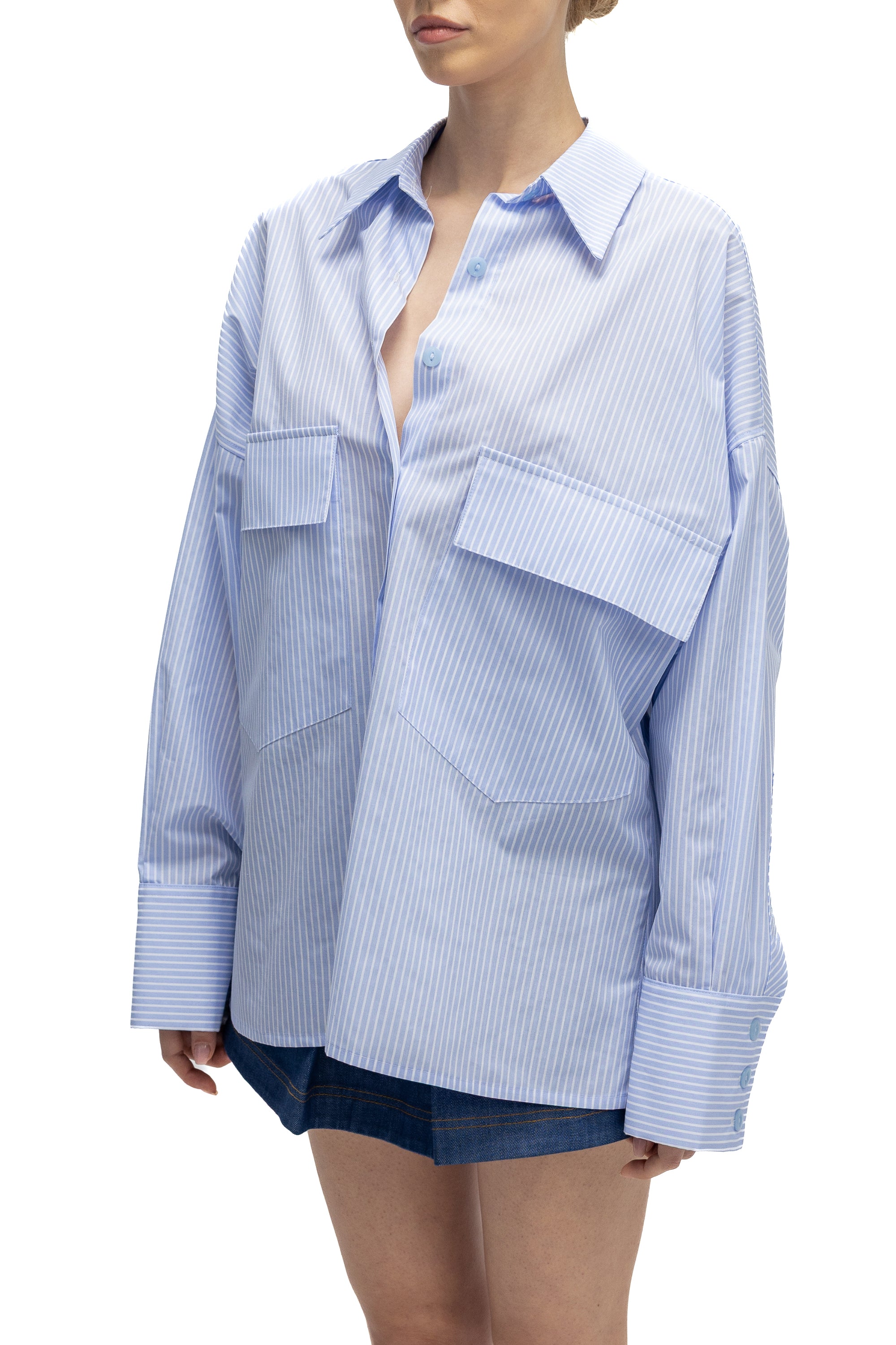 Camasa Oversized cu Dungi si Buzunare Aplicate