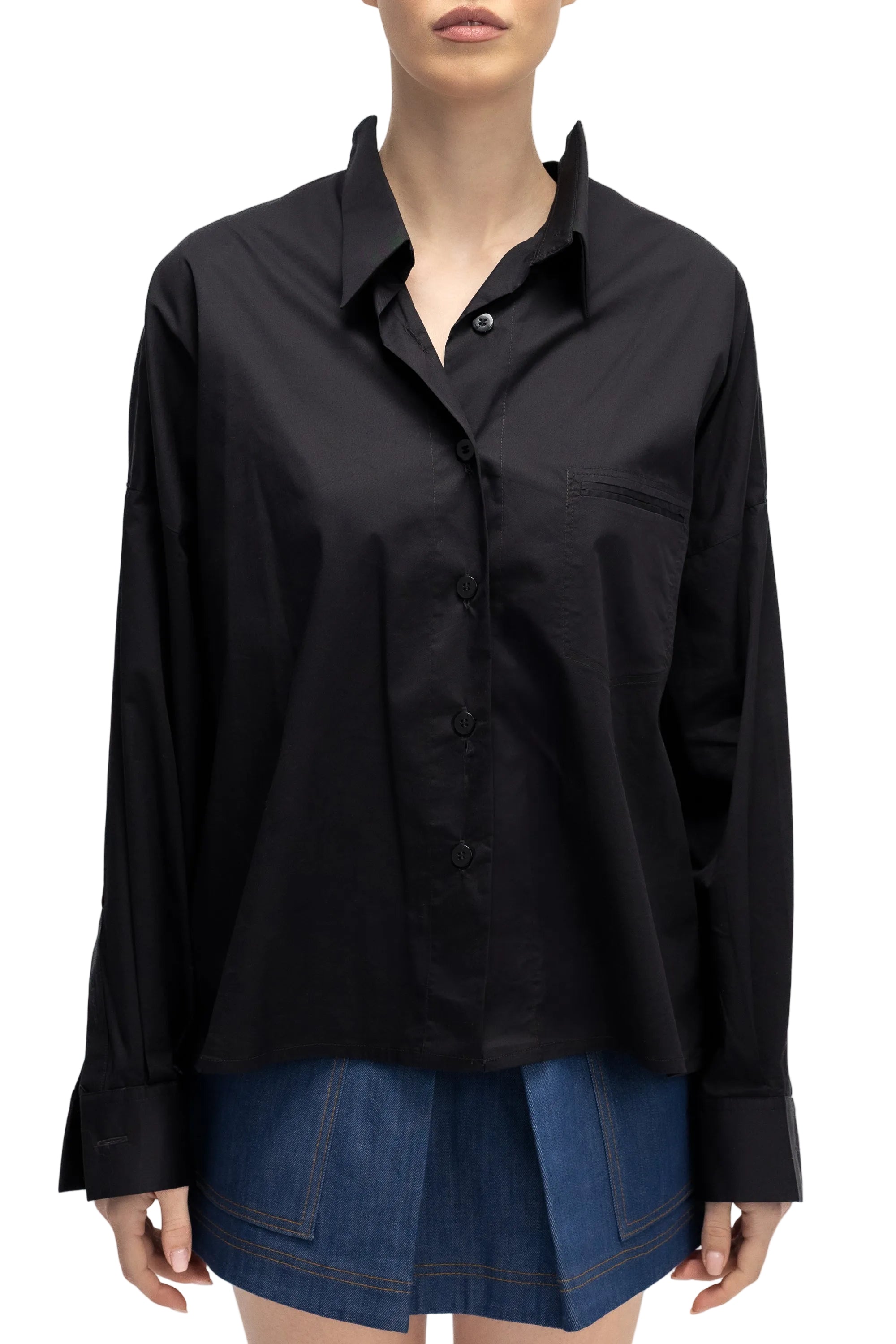 Camasa Neagra cu Guler in V la Spate