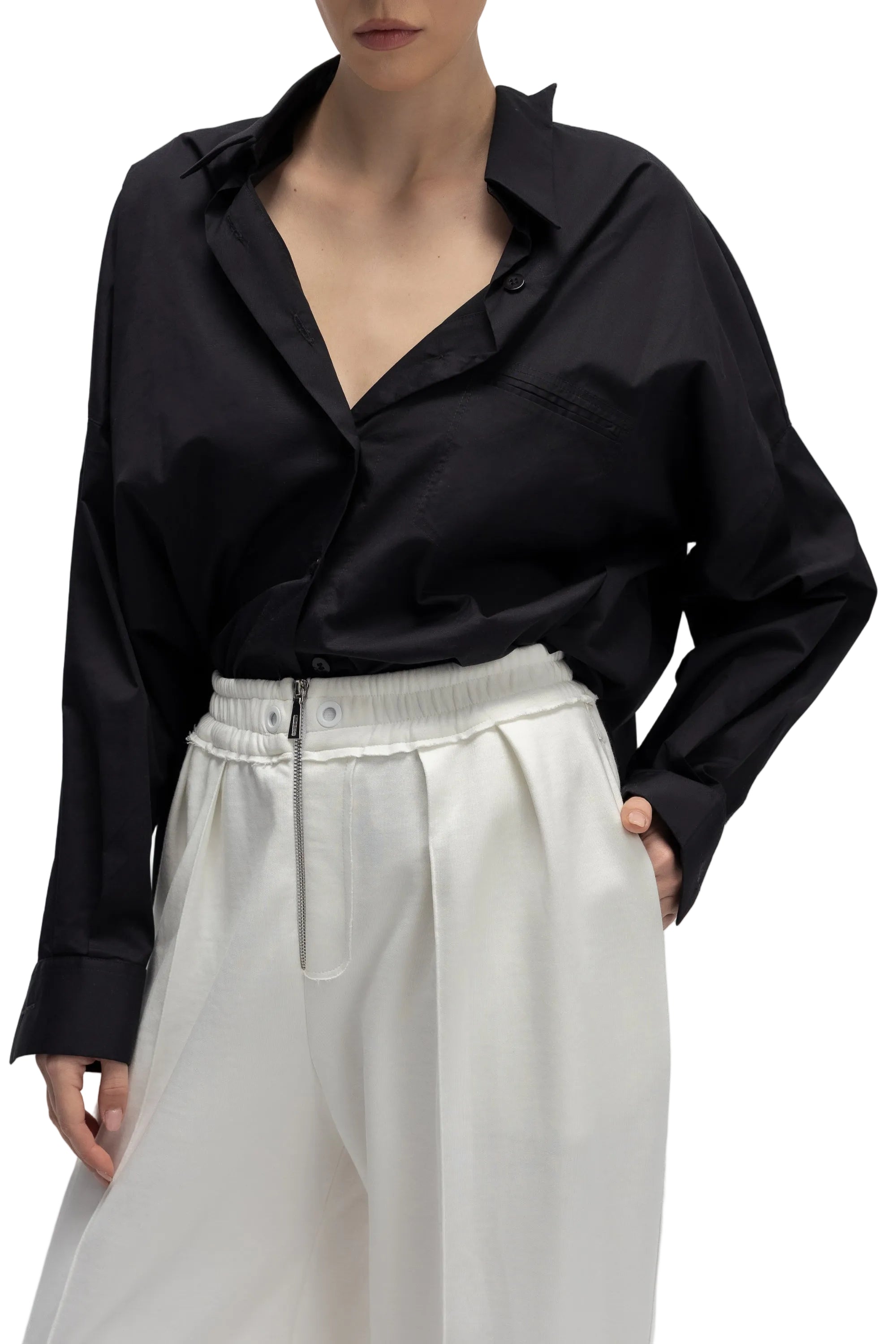 Camasa Neagra cu Guler in V la Spate