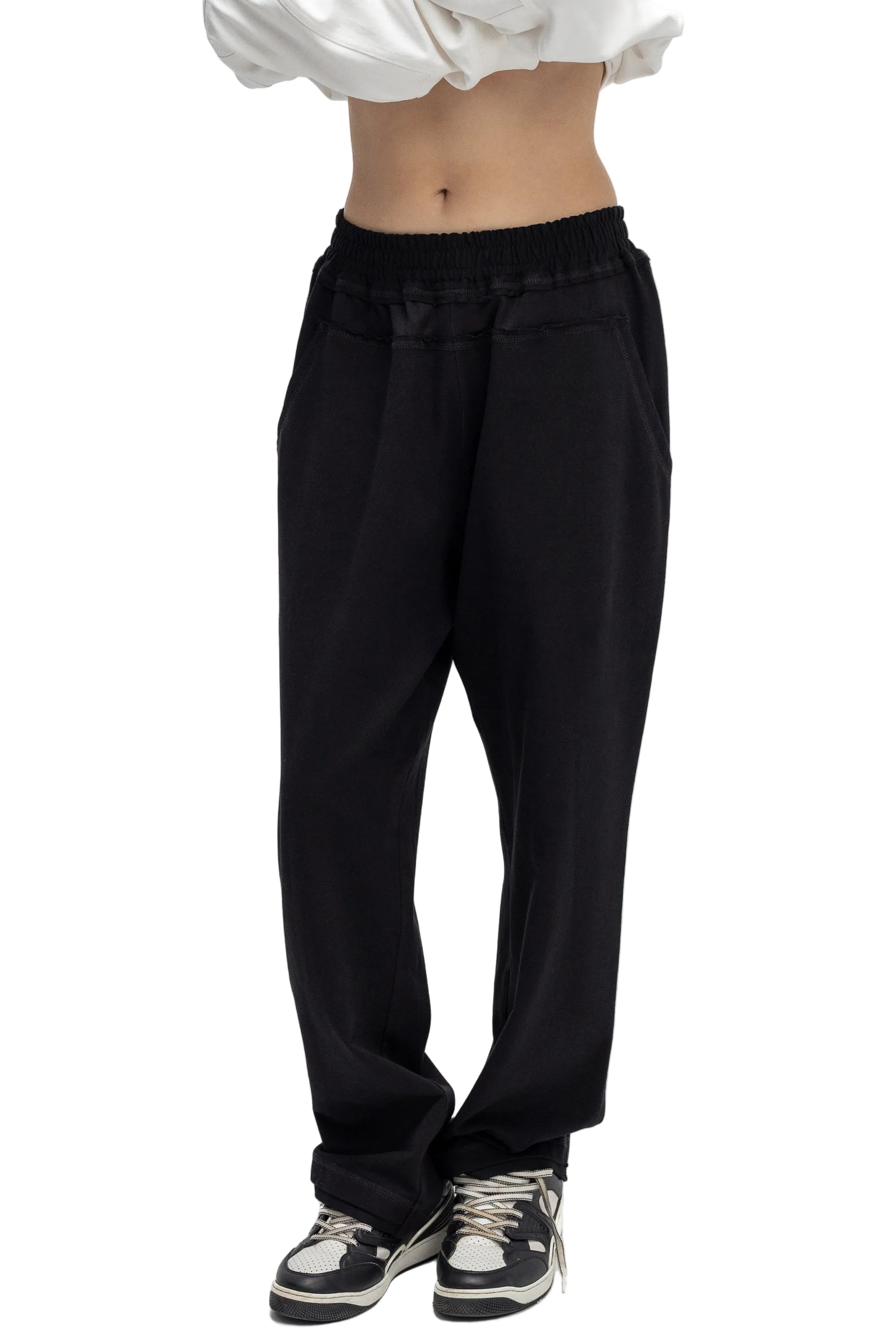 Pantaloni Negri cu Talie Elastica