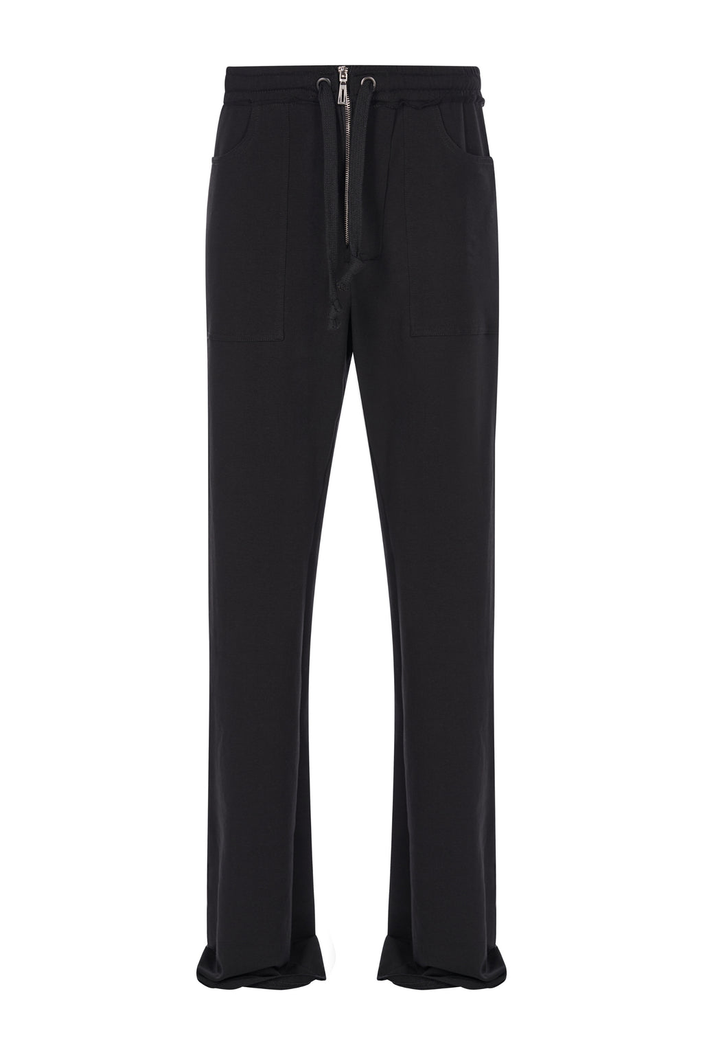 Pantaloni Negri cu Talie Elastica si Buzunare Aplicate