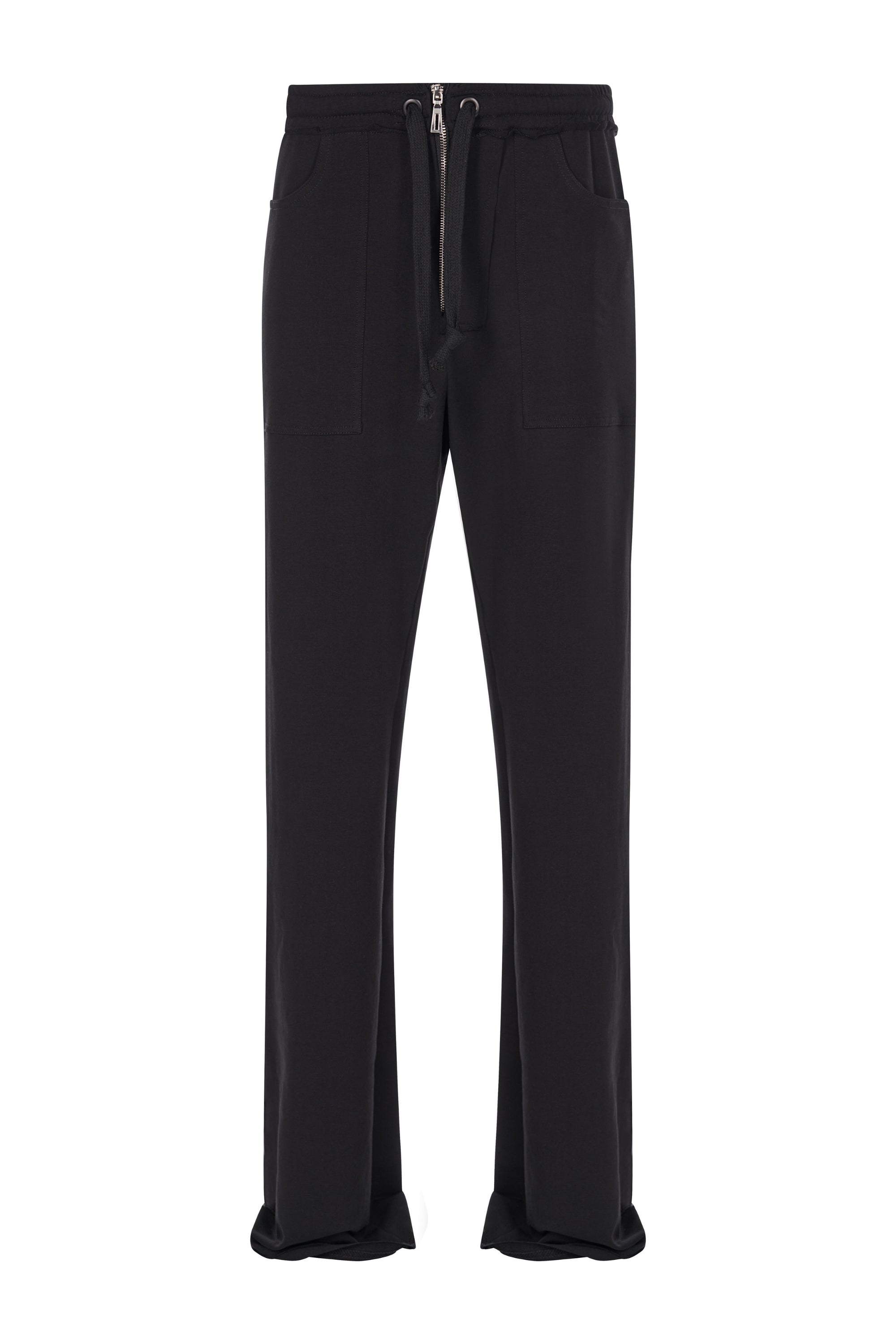 Pantaloni Negri cu Talie Elastica si Buzunare Aplicate