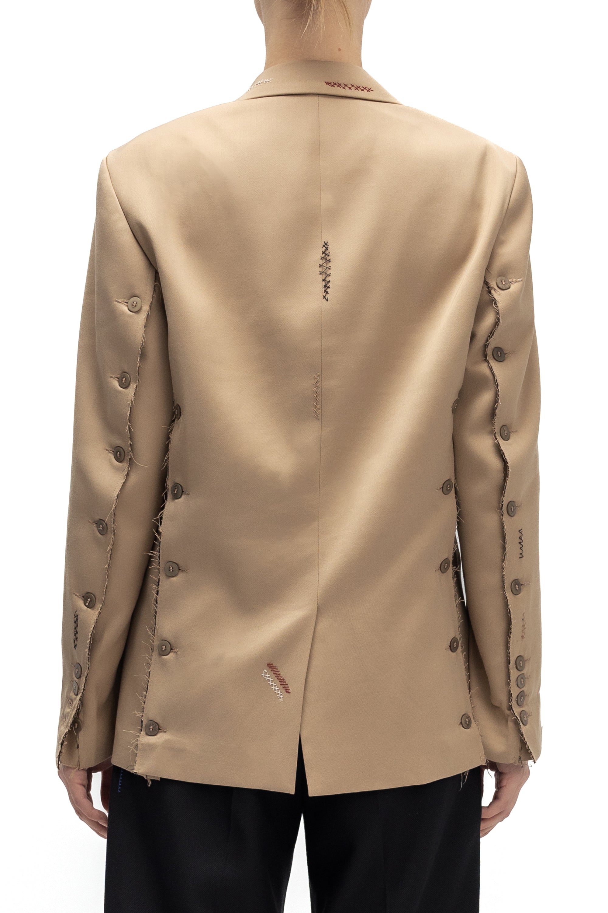 Sacou Bej cu Nasturi si Cusaturi in Contrast