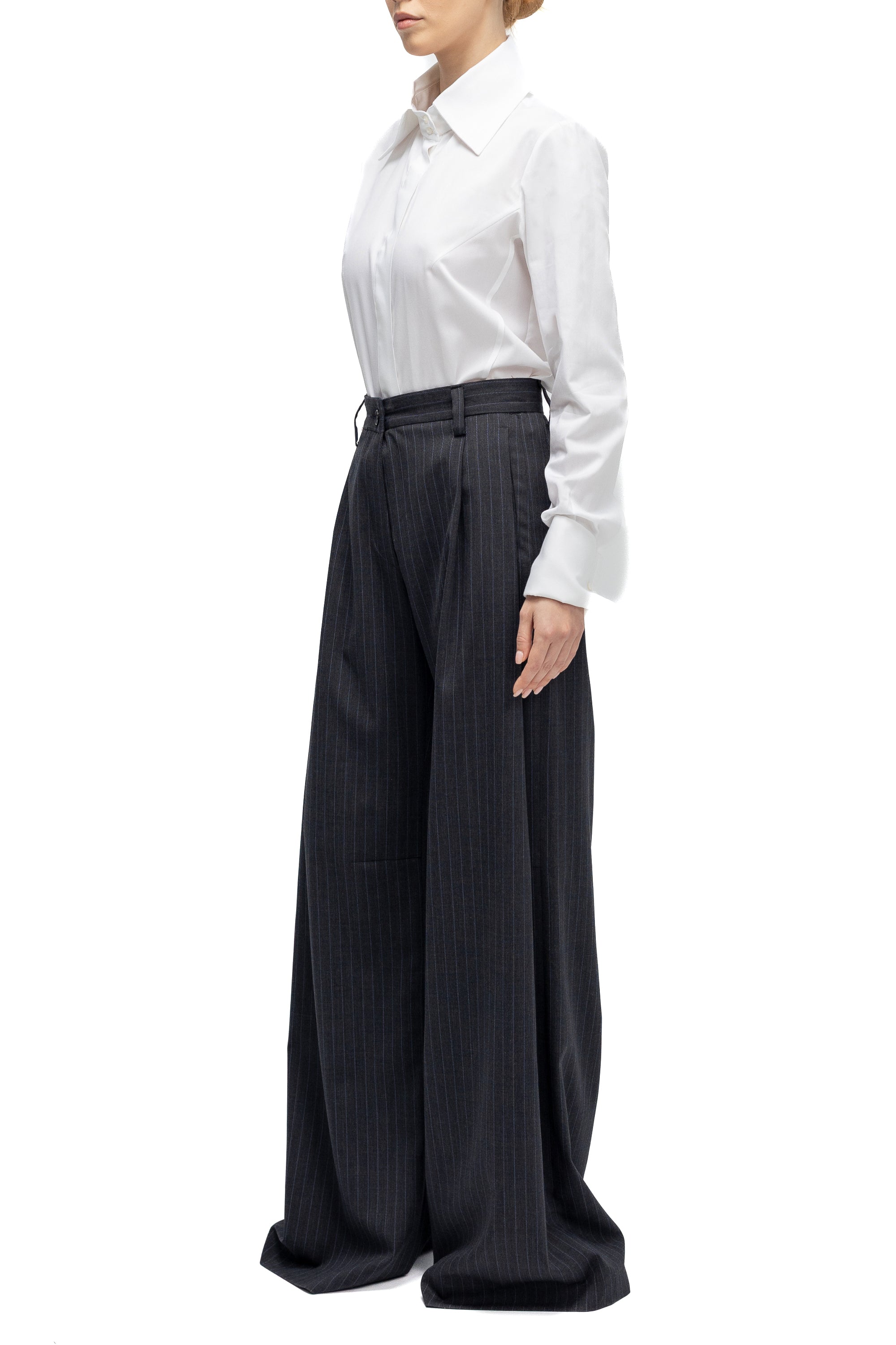 Camasa Alba Cambrata cu Guler Supradimensionat