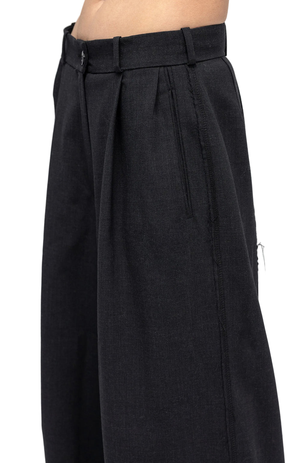 Pantaloni Gri Inchis cu Pense Frontale Wide-Leg