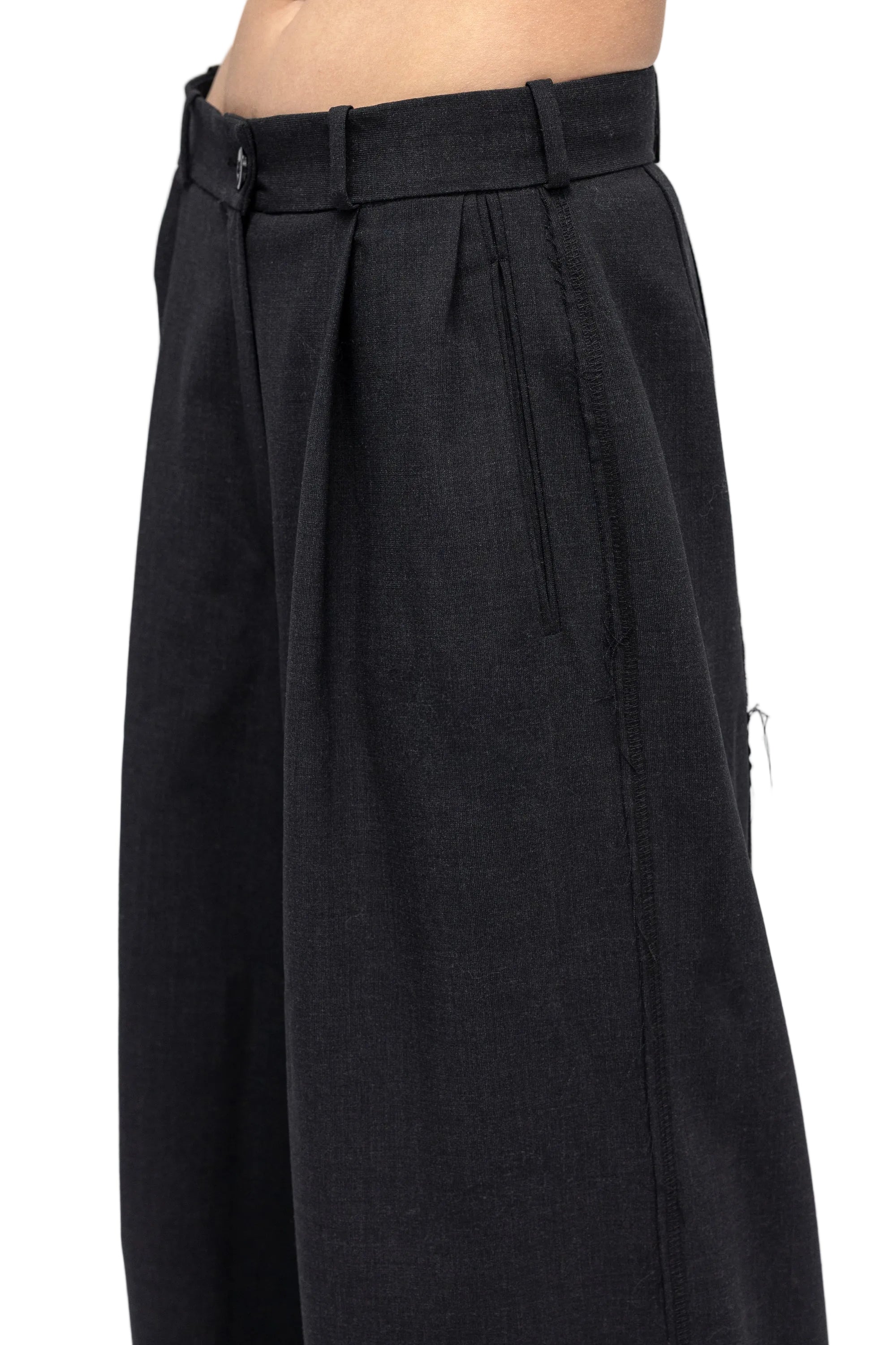 Pantaloni Gri Inchis cu Pense Frontale Wide-Leg