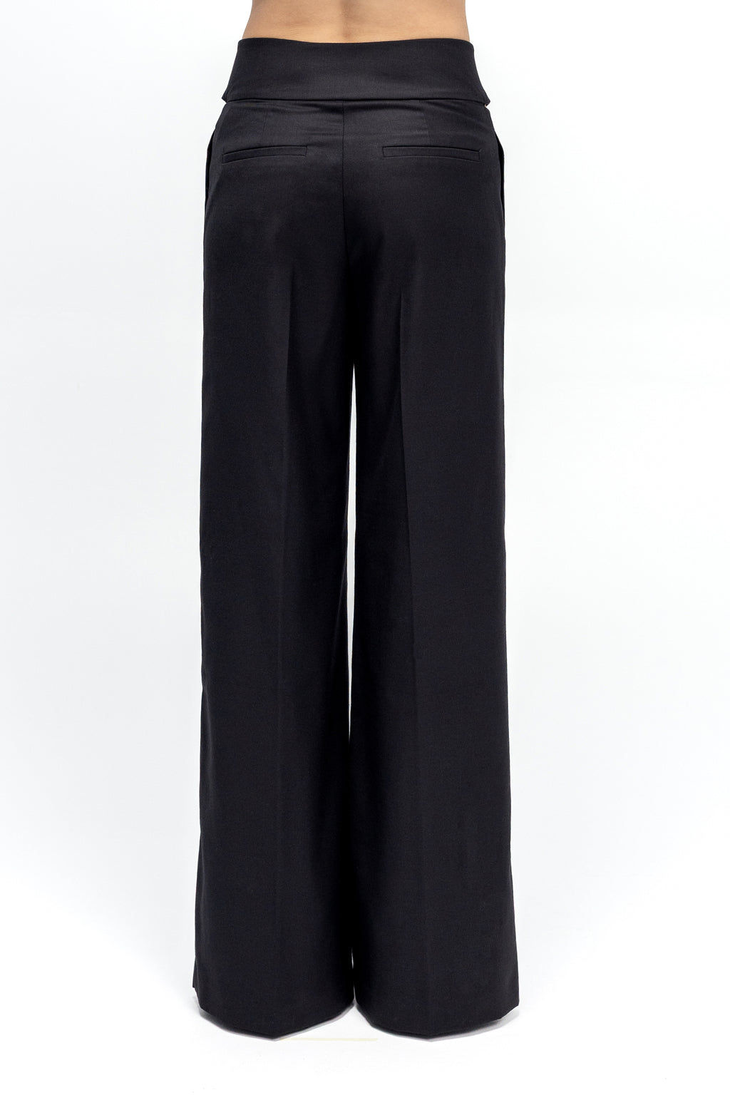 Pantaloni Negri cu Talie Inalta Decupata si Fundita