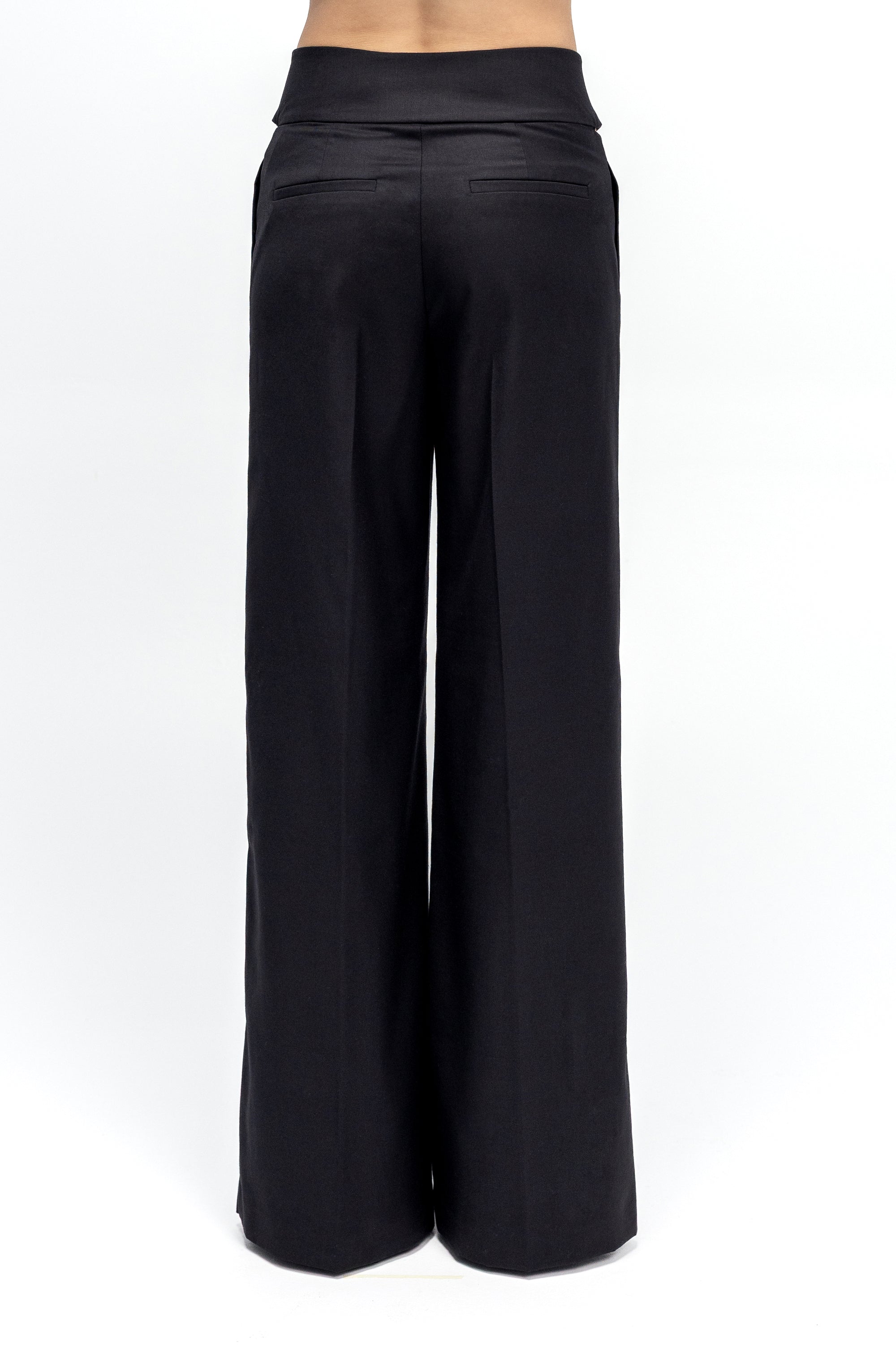 Pantaloni Negri cu Talie Inalta Decupata si Fundita