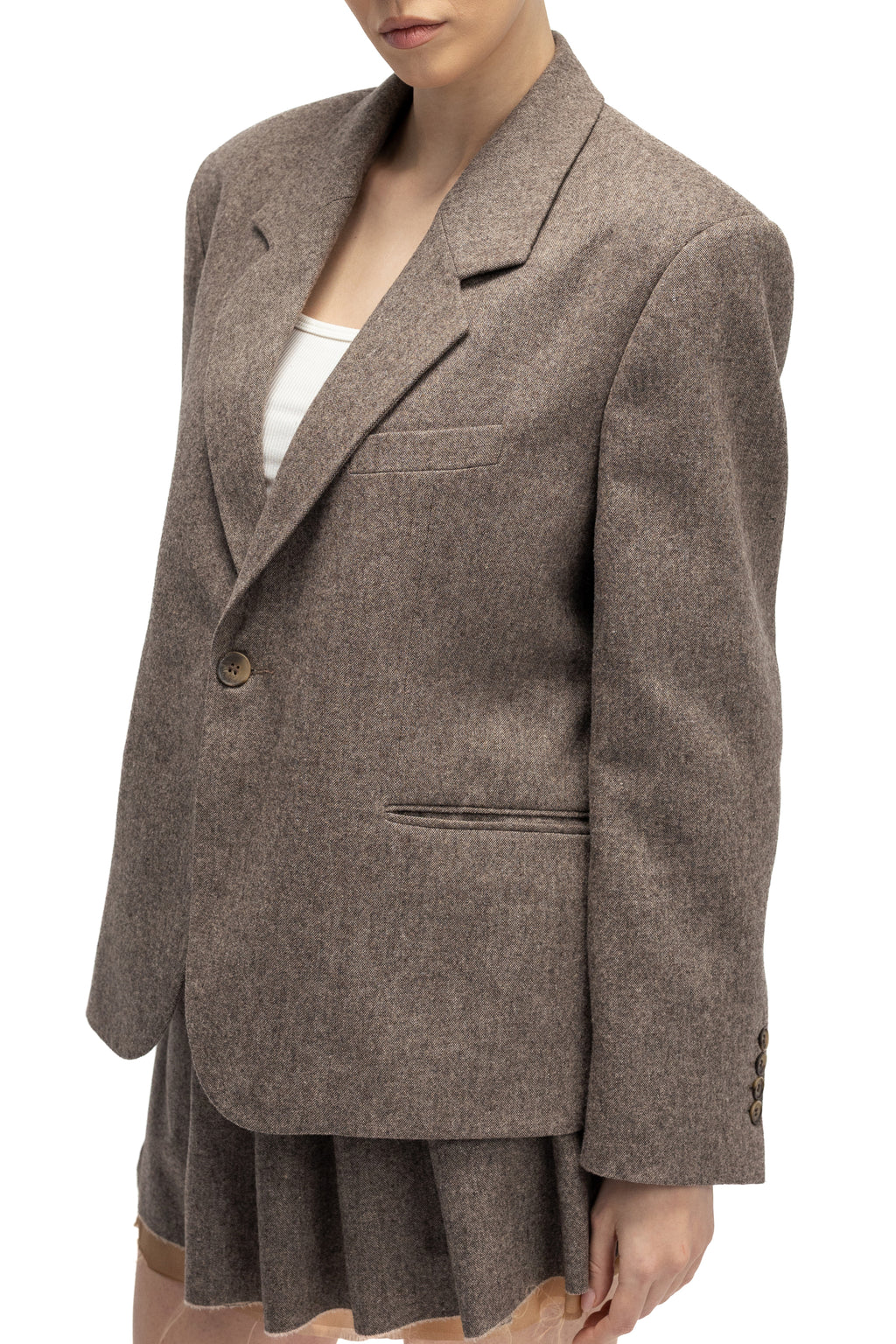 Sacou Gri Taupe din Lana cu un Nasture