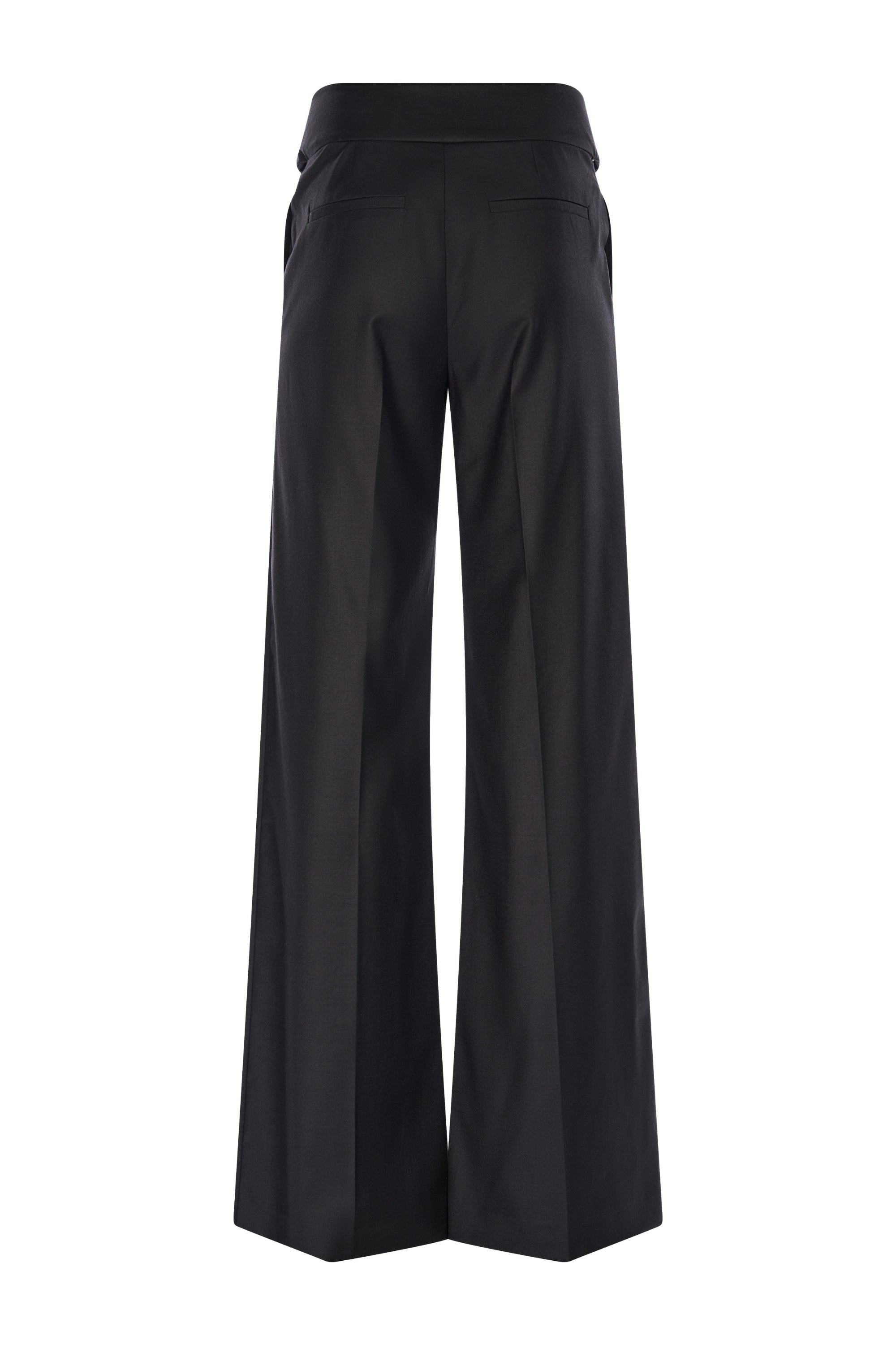 Pantaloni Negri cu Talie Inalta Decupata si Fundita