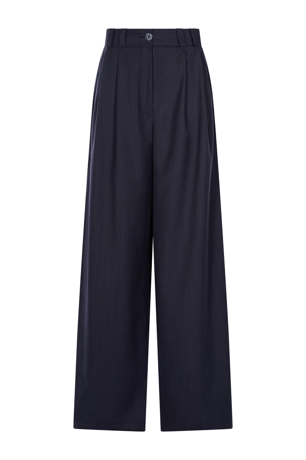 Pantaloni Bleumarin cu Dungi si Detalii Tailoring