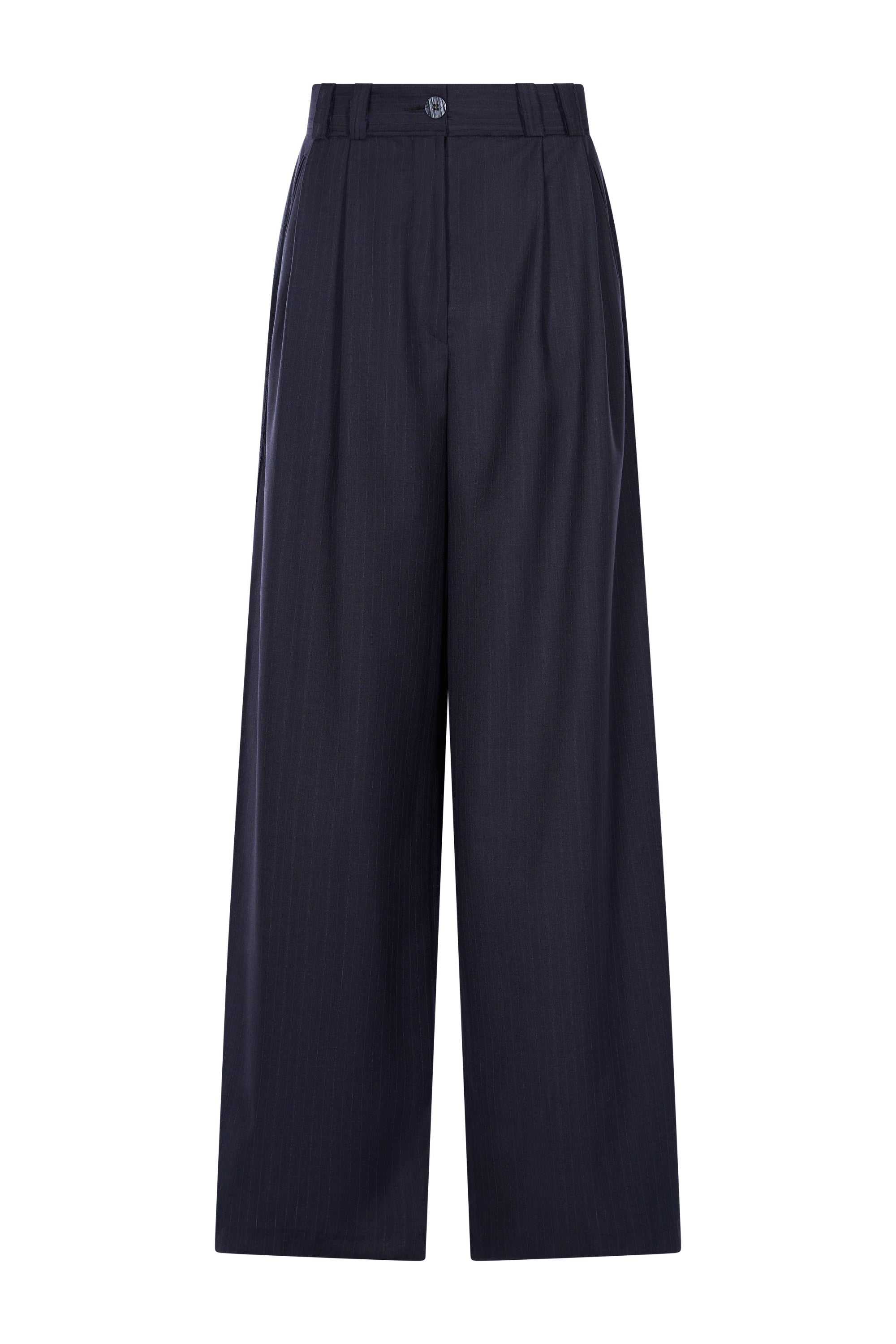 Pantaloni Bleumarin cu Dungi si Detalii Tailoring