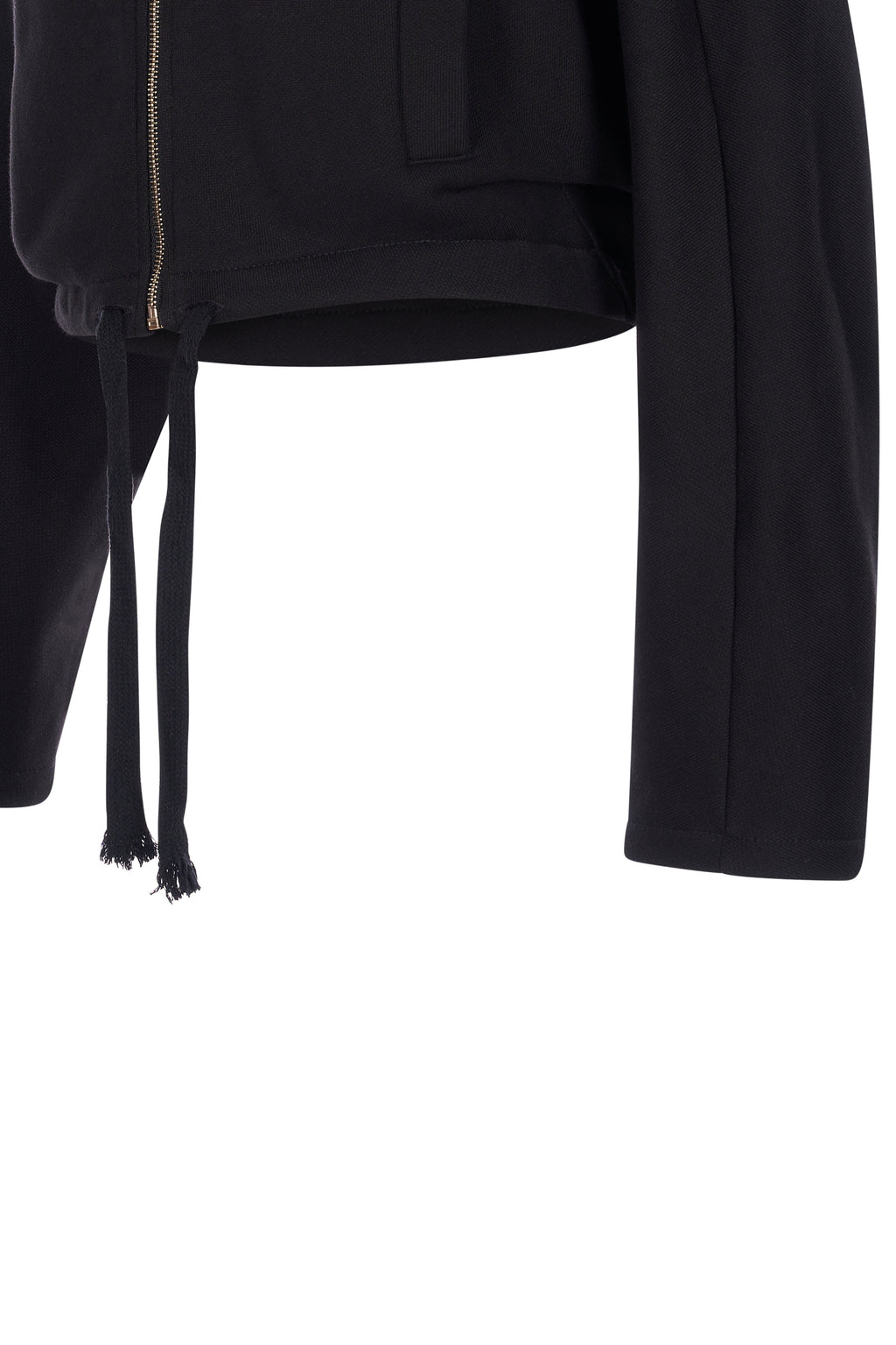 Jacheta Neagra Crop cu Guler Inalt si Fermoar Frontal