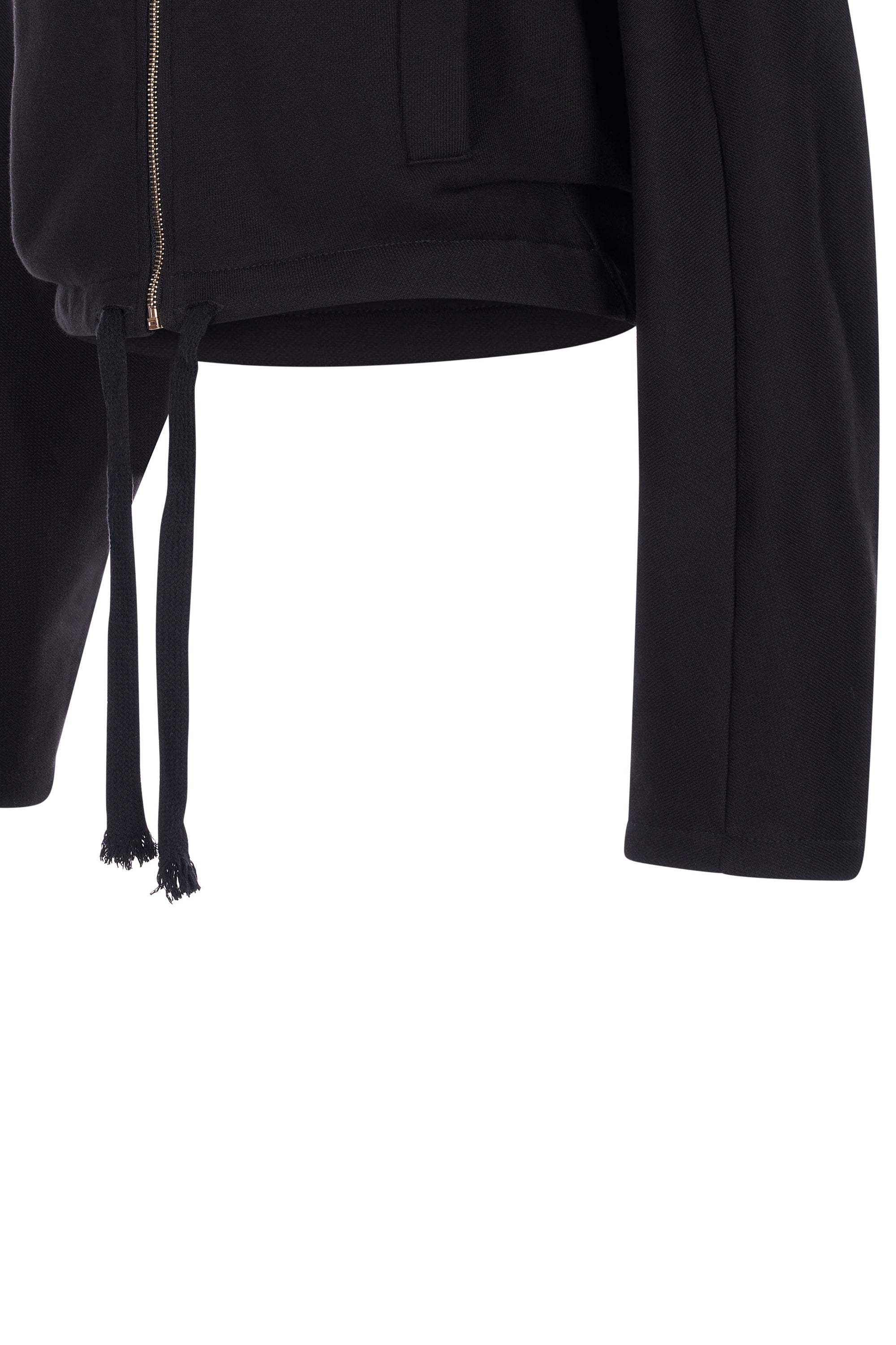 Jacheta Neagra Crop cu Guler Inalt si Fermoar Frontal