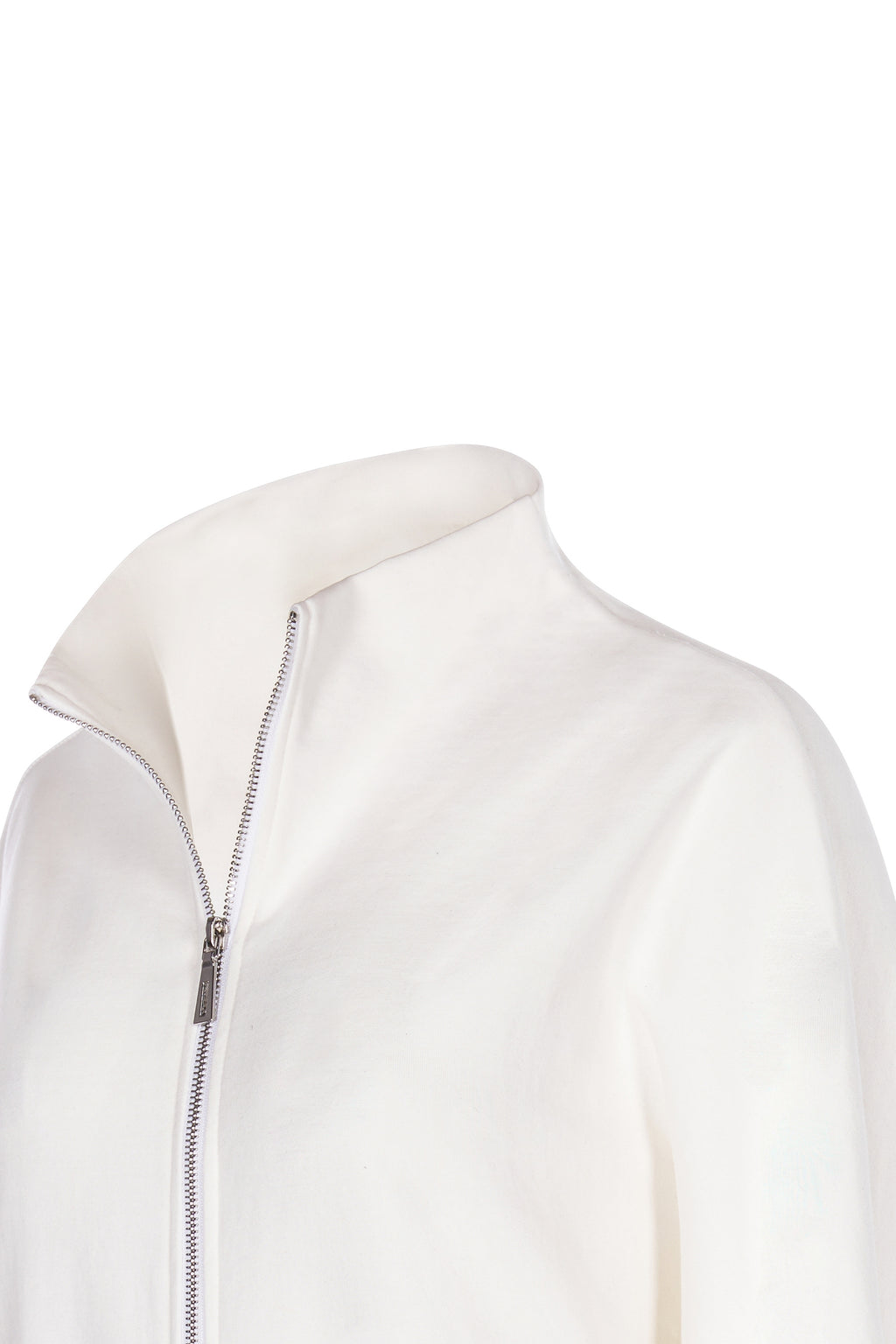 Jacheta Alba cu Guler Inalt si Fermoar Frontal