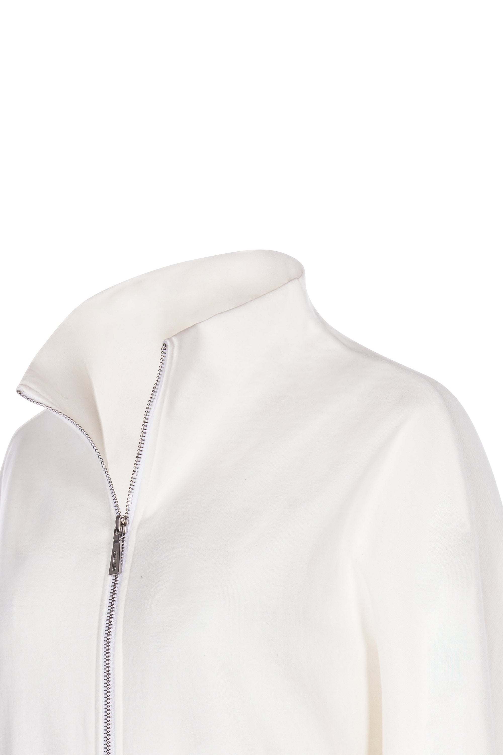 Jacheta Alba cu Guler Inalt si Fermoar Frontal