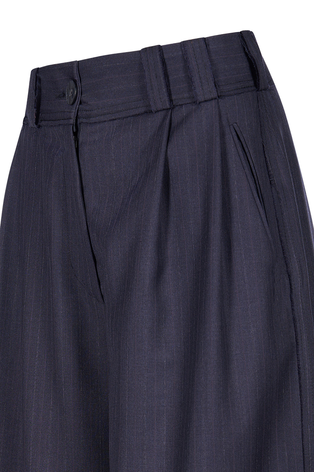 Pantaloni Bleumarin cu Dungi si Detalii Tailoring