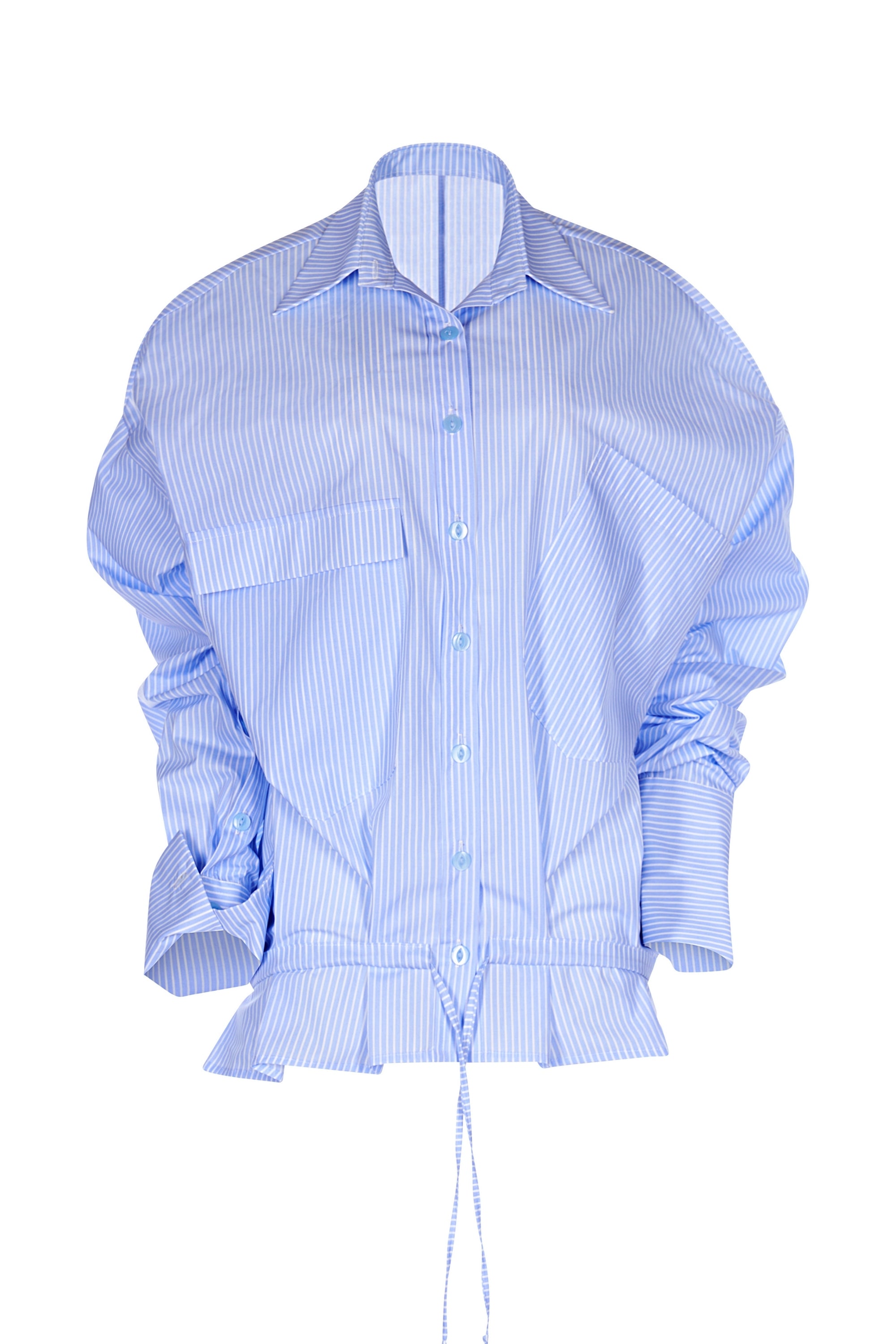 Camasa Albastra Cu Dungi Si Maneci Voluminoase