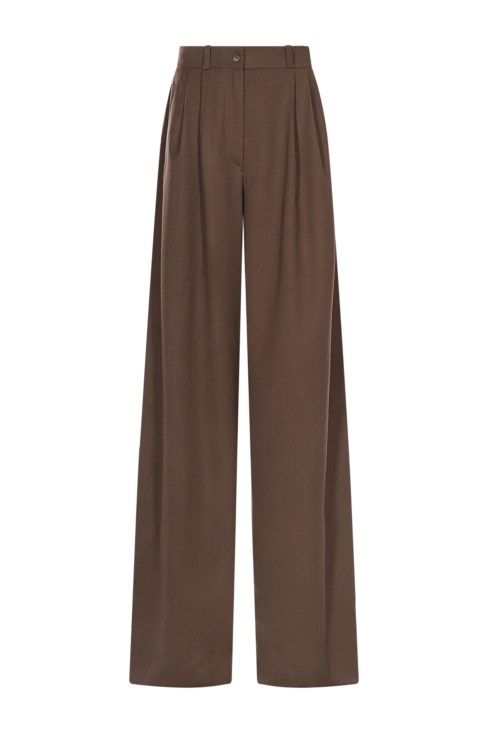 Pantaloni din Stofa Maro Eleganti Wide-Leg