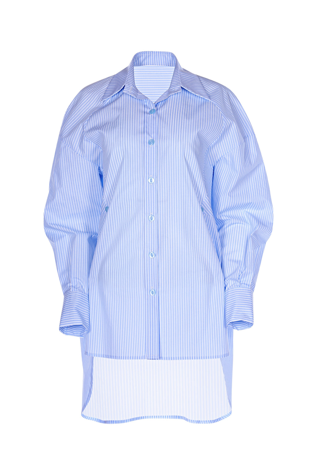 Camasa Albastra Oversized Cu Maneci Ample Si Croiala Lunga