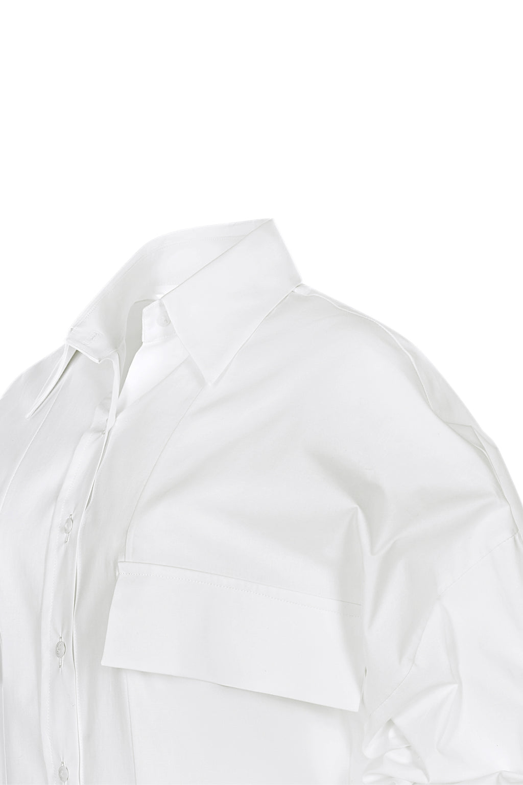 Camasa Alba Oversized Cu Spate Prelungit Si Buzunare Aplicate