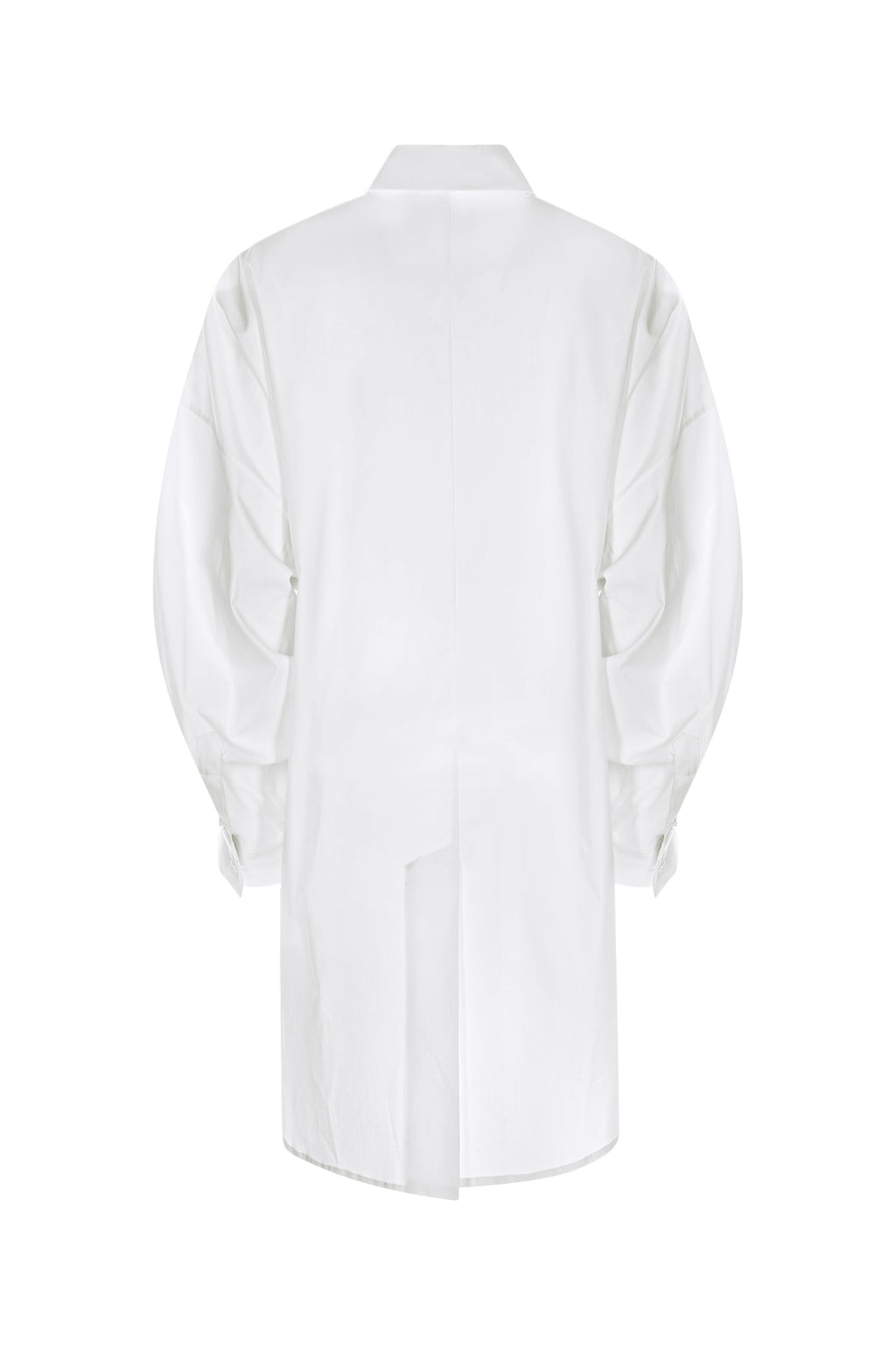 Camasa Alba Oversized Cu Spate Prelungit Si Buzunare Aplicate