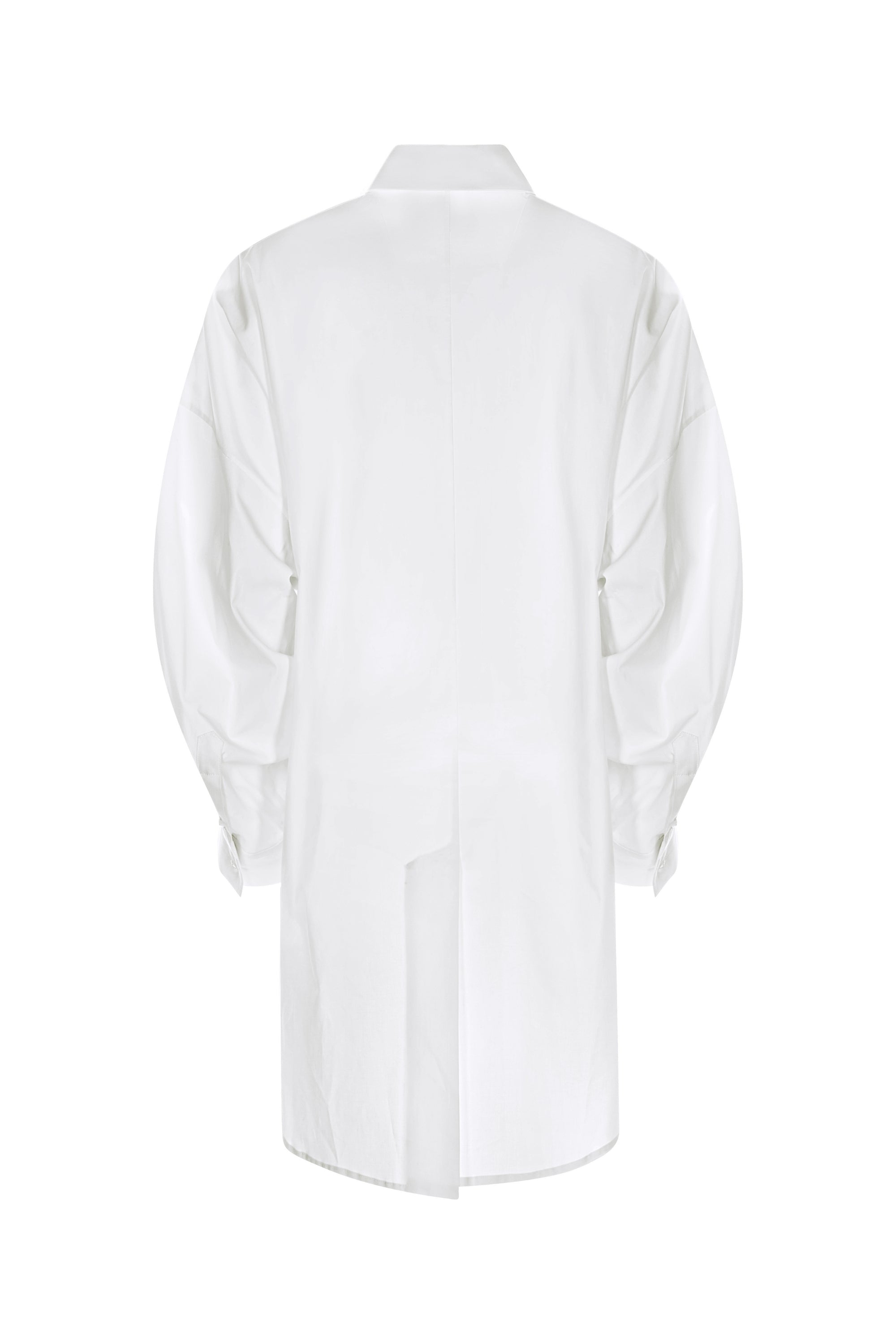 Camasa Alba Oversized Cu Spate Prelungit Si Buzunare Aplicate