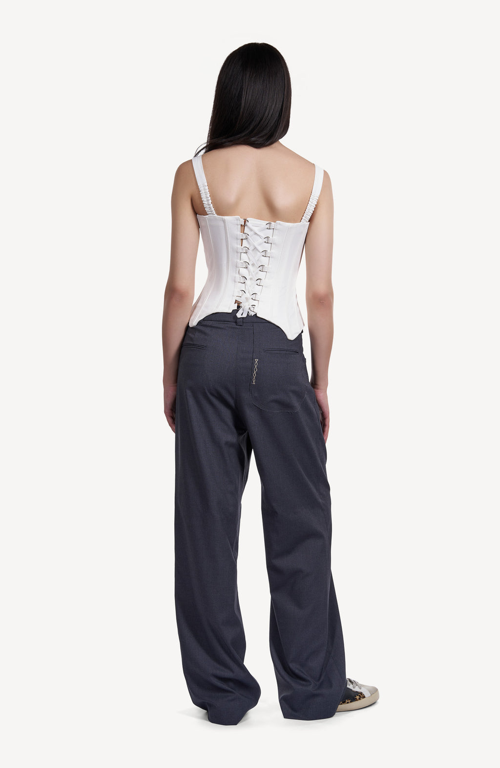 Pantaloni Baggy Gri Antracit cu Talie Joasa