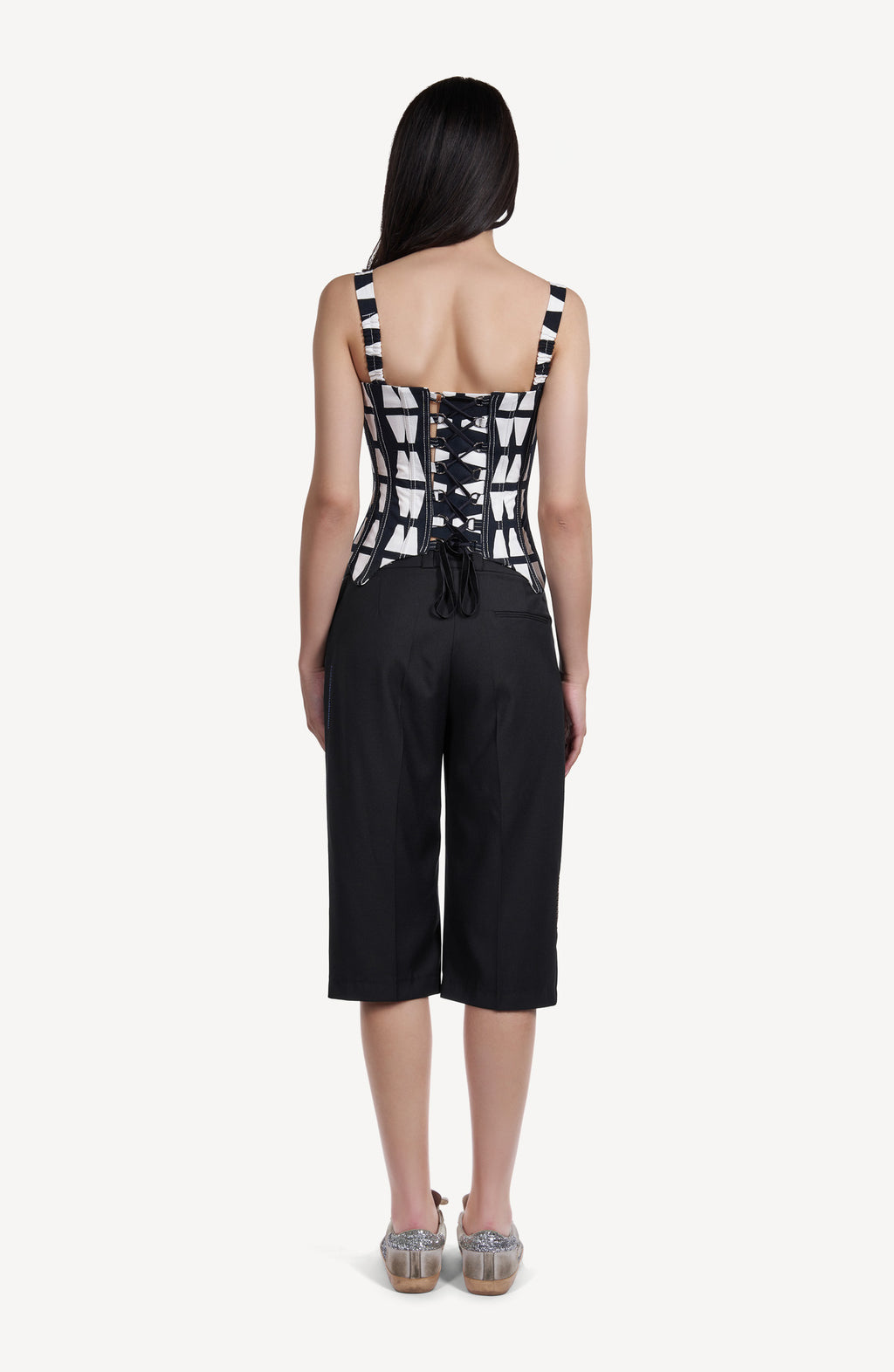 Pantaloni Midi Tailoring cu Nasturi Decorativi Negri