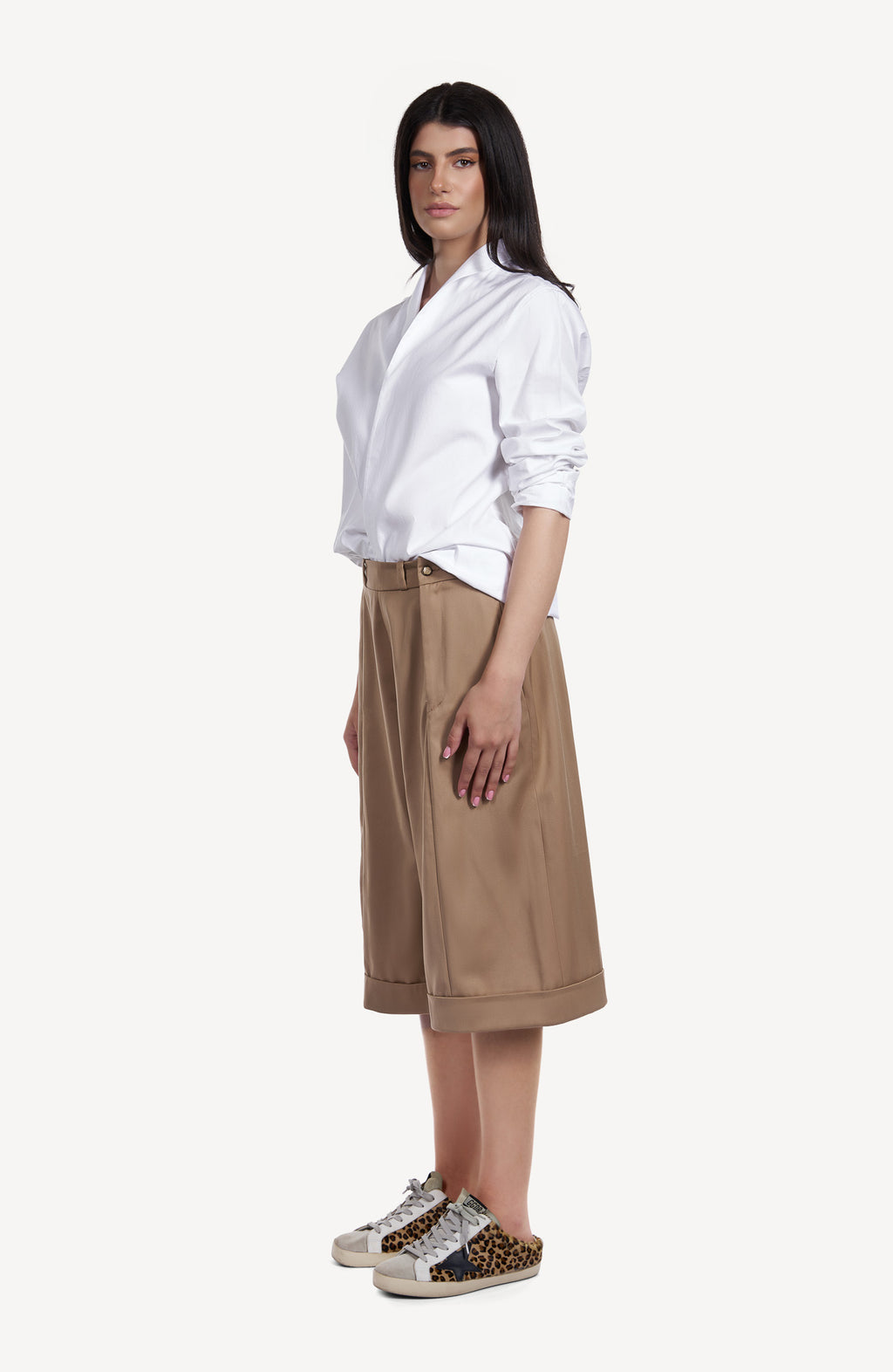 Pantaloni Midi Wide-Leg Camel
