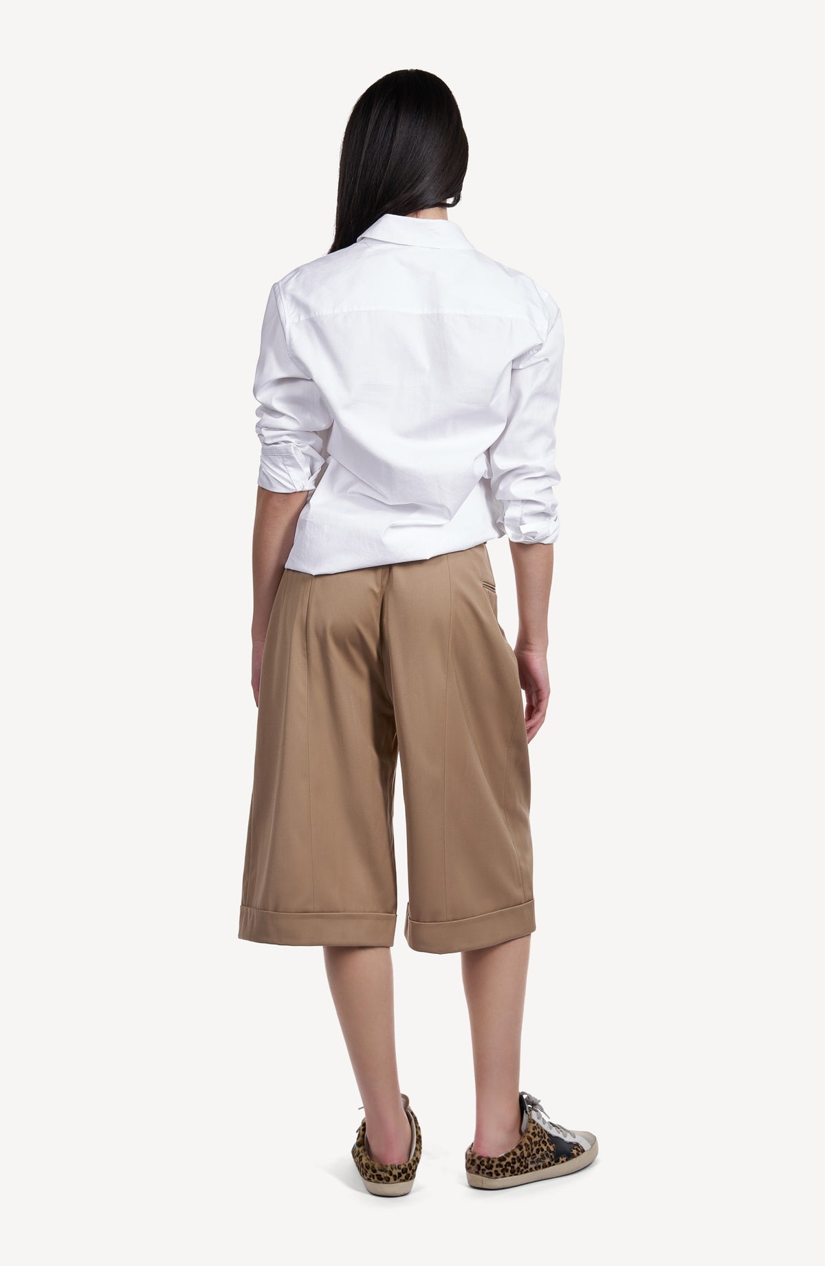 Pantaloni Midi Wide-Leg Camel