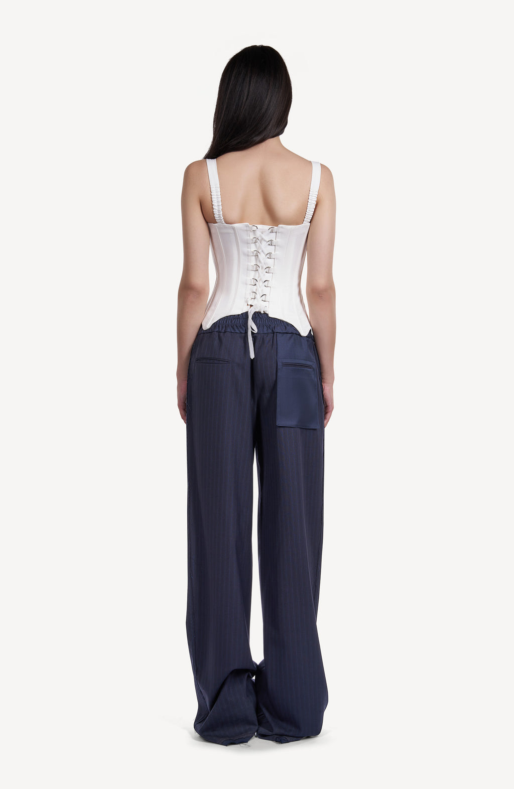 Pantaloni Palazzo Bleumarin cu Buzunare Aplicate