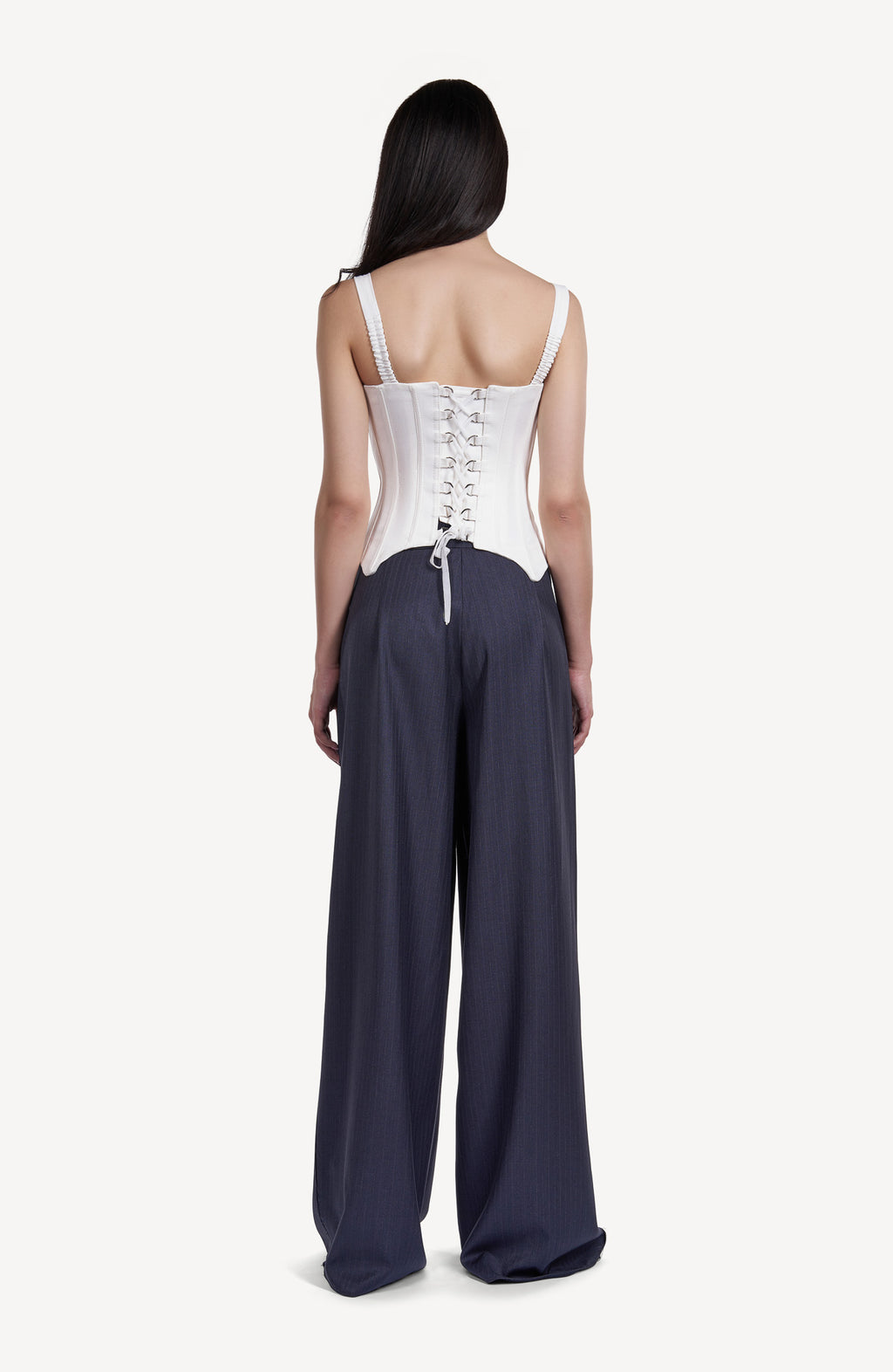 Pantaloni Bleumarin cu Dungi si Detalii Tailoring