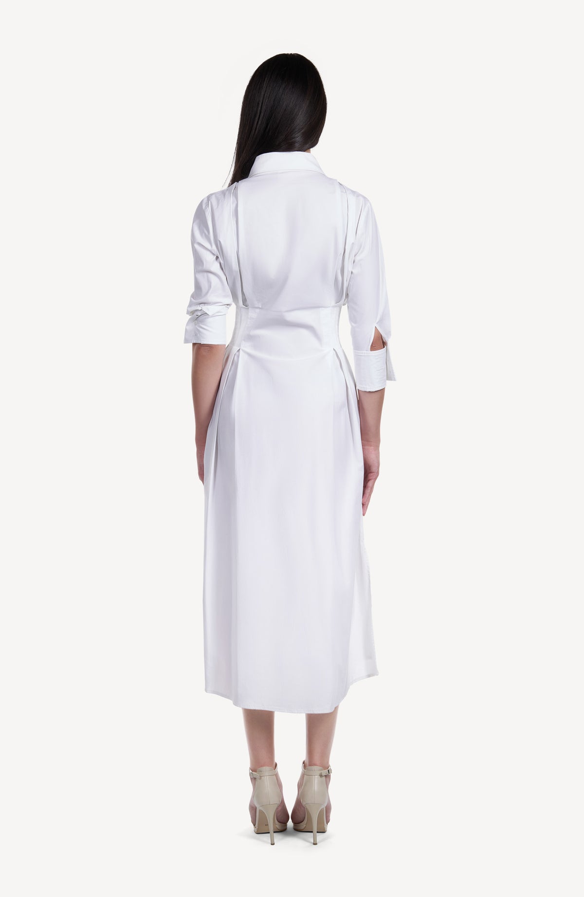 Rochie-Camasa Midi Alba cu Pliuri